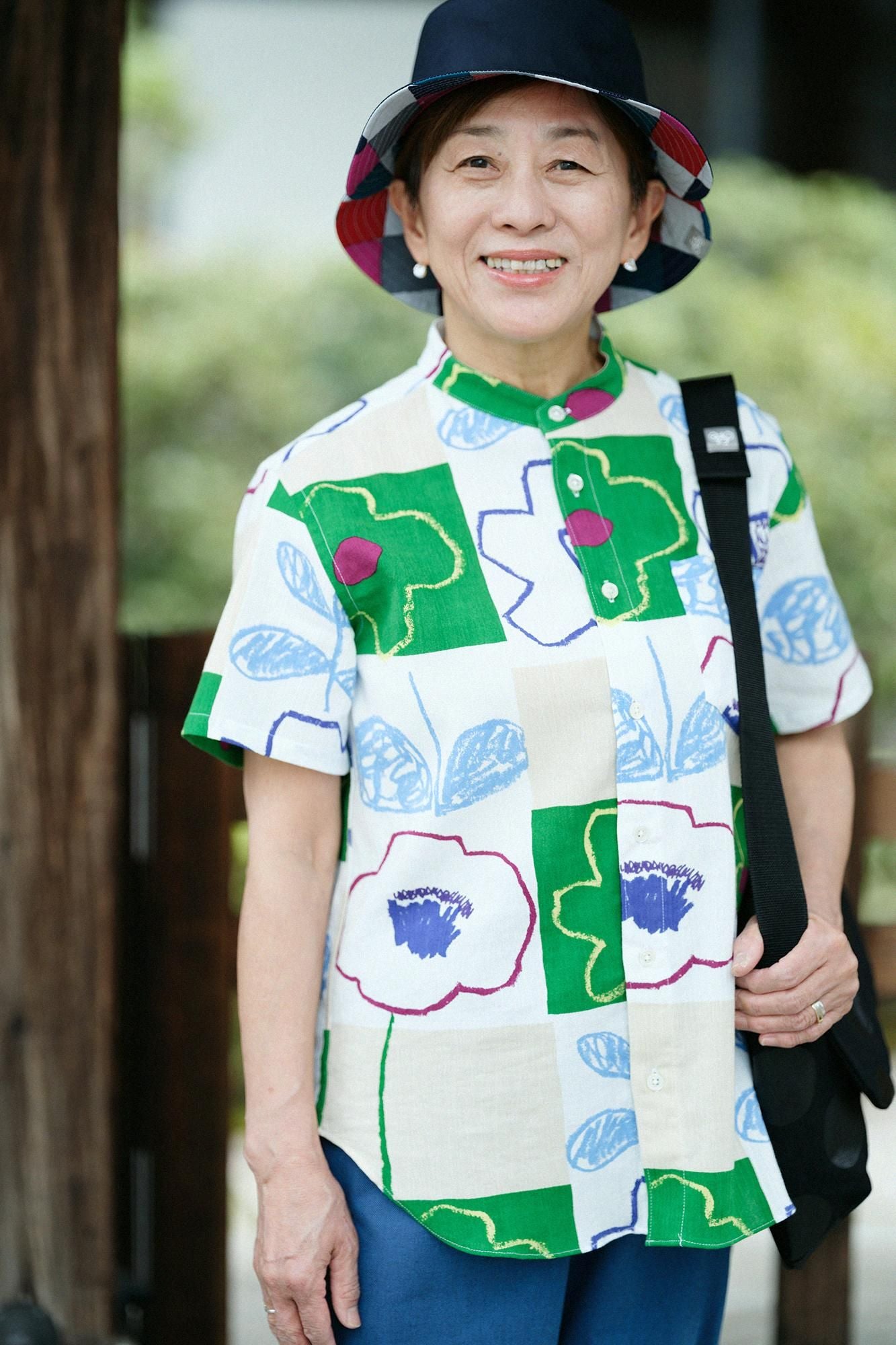 【net limited】Chizimi Cotton 20/20 Stand Collar Short Sleeve Shirt / Warawa