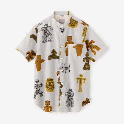 Chizimi Cotton 20/20 Stand Collar Short Sleeve Shirt / Clay Figure