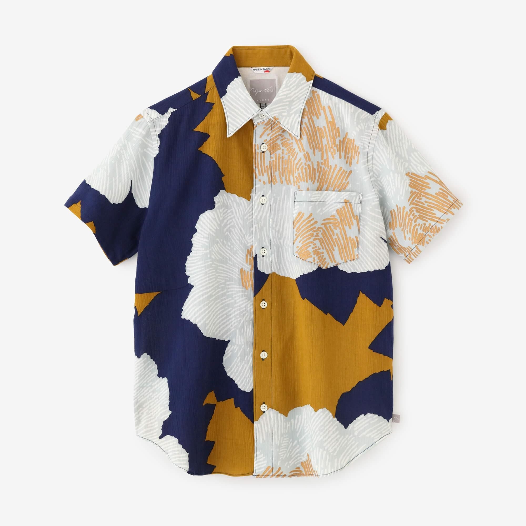 高島縮 20/20 半袖シャツ／芍薬（しゃくやく） 黄昏月（たそがれづき）