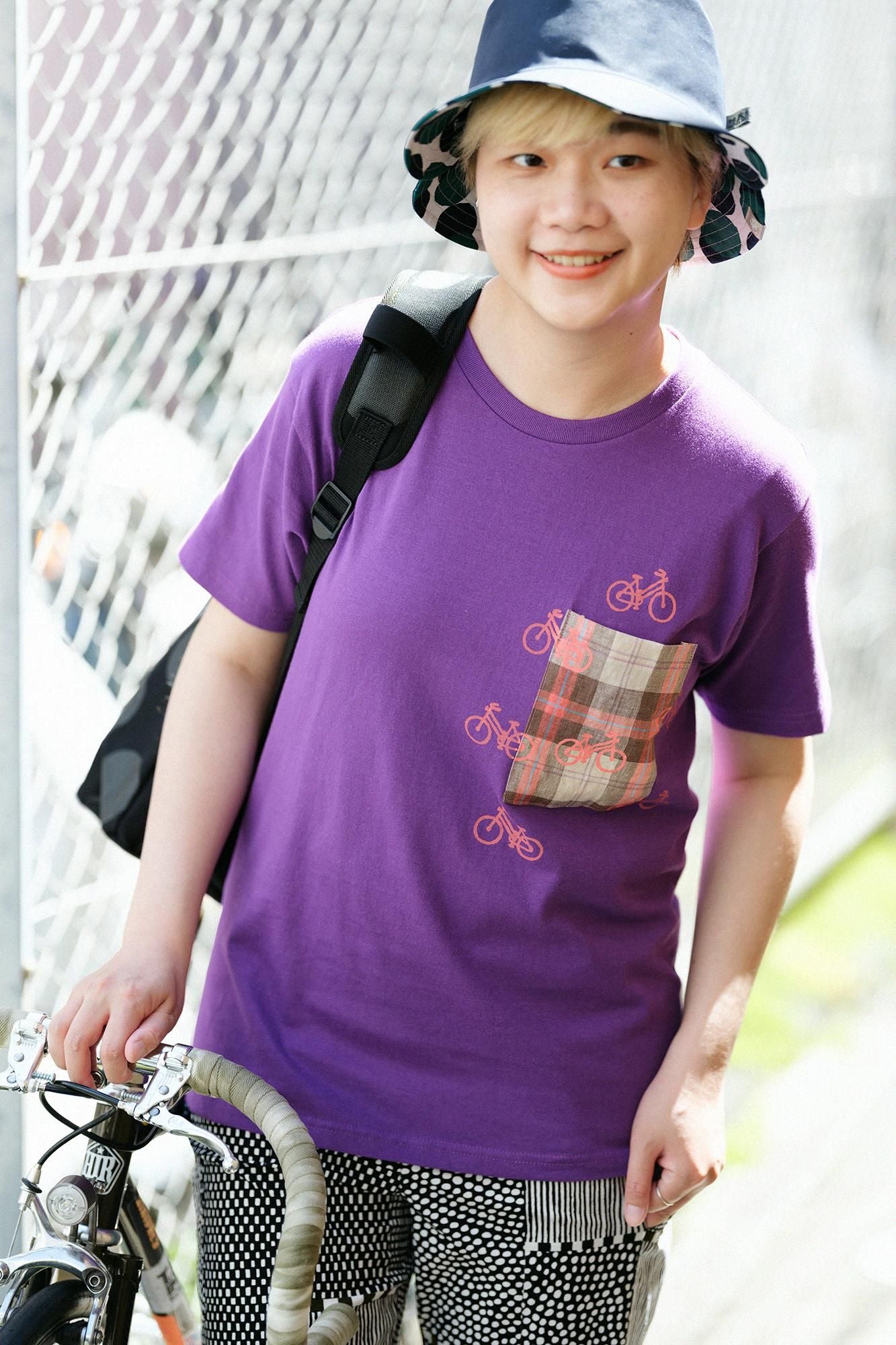 Short-sleeved pocket T-shirt [5.0] / Purple × Bicycle Craze