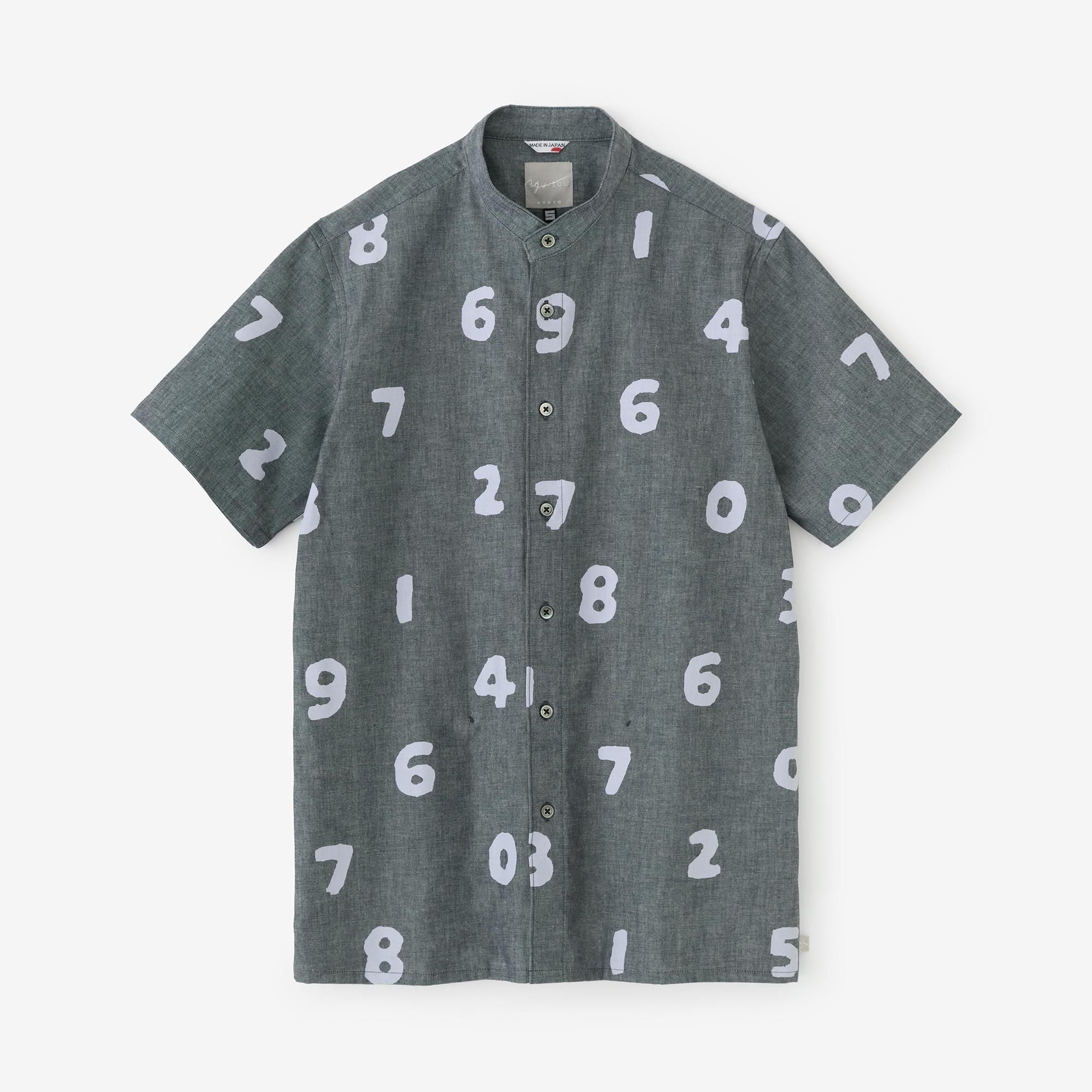 【net限定30%OFF】インディゴシャンブレー織 スタンドカラー半袖シャツ SP／SO-SU-U 杢紺（もくこん）