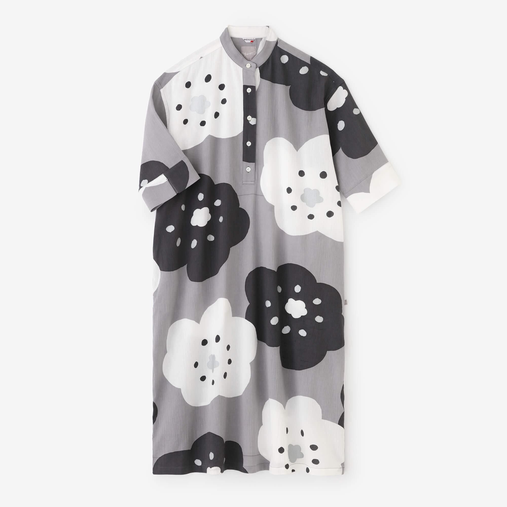 ソウソウ　高島縮　グランシャツワンピース　六分袖 高島縮 20/20 H.N.グランシャツワンピース 6分袖／つくも