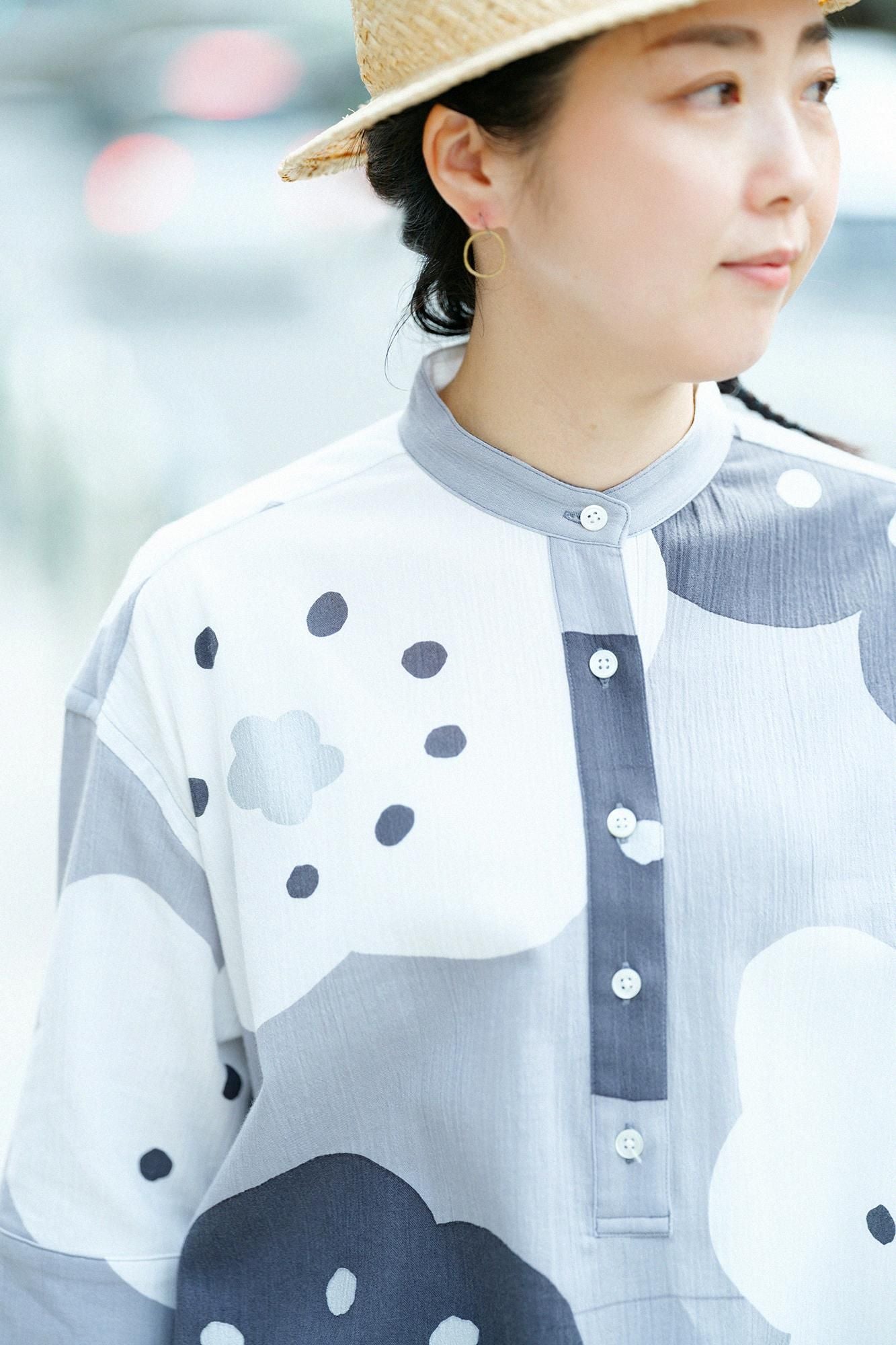 高島縮 20/20 H.N.グランシャツワンピース 6分袖／ほほえみ