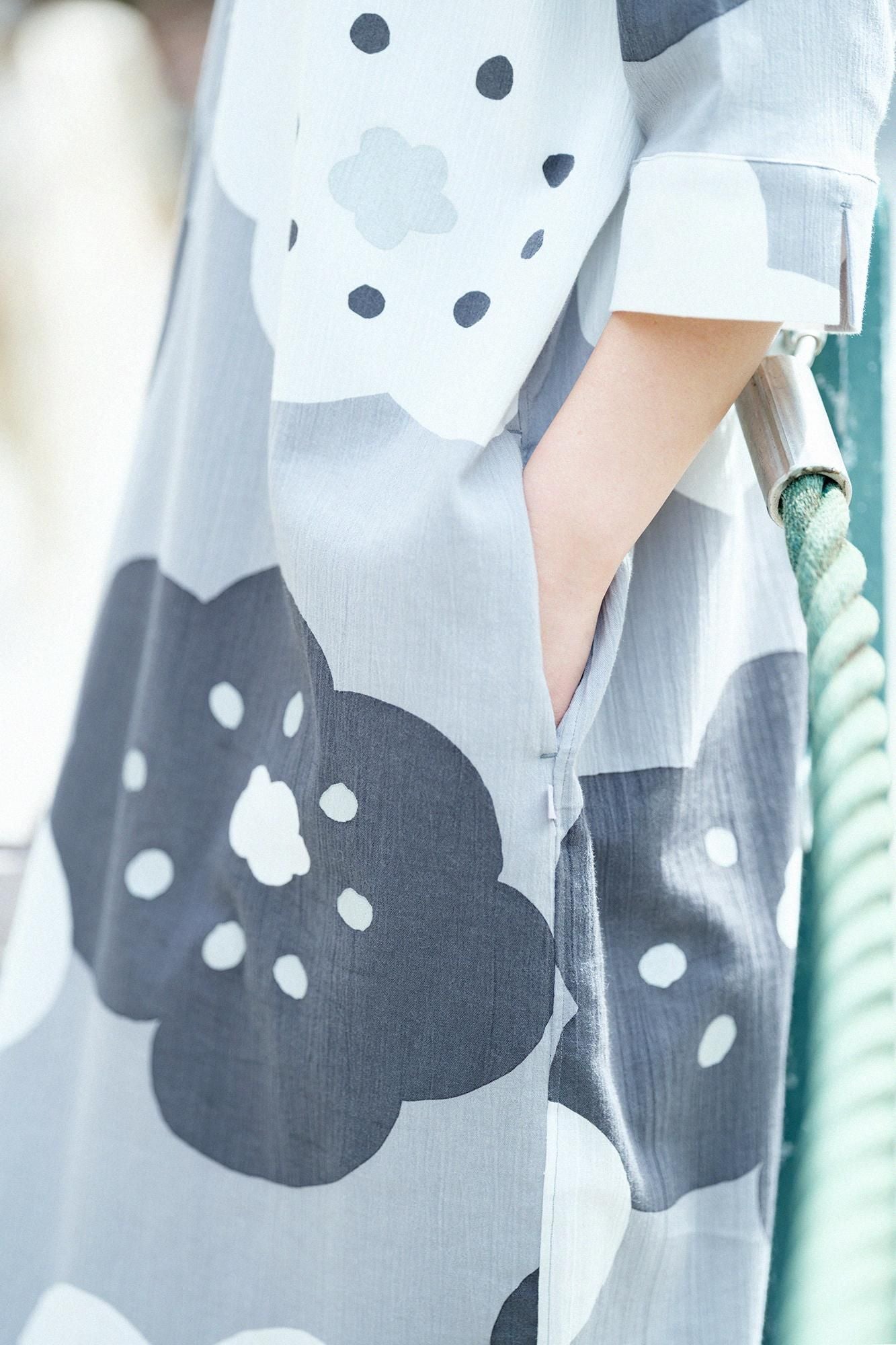 高島縮 20/20 H.N.グランシャツワンピース 6分袖／ほほえみ