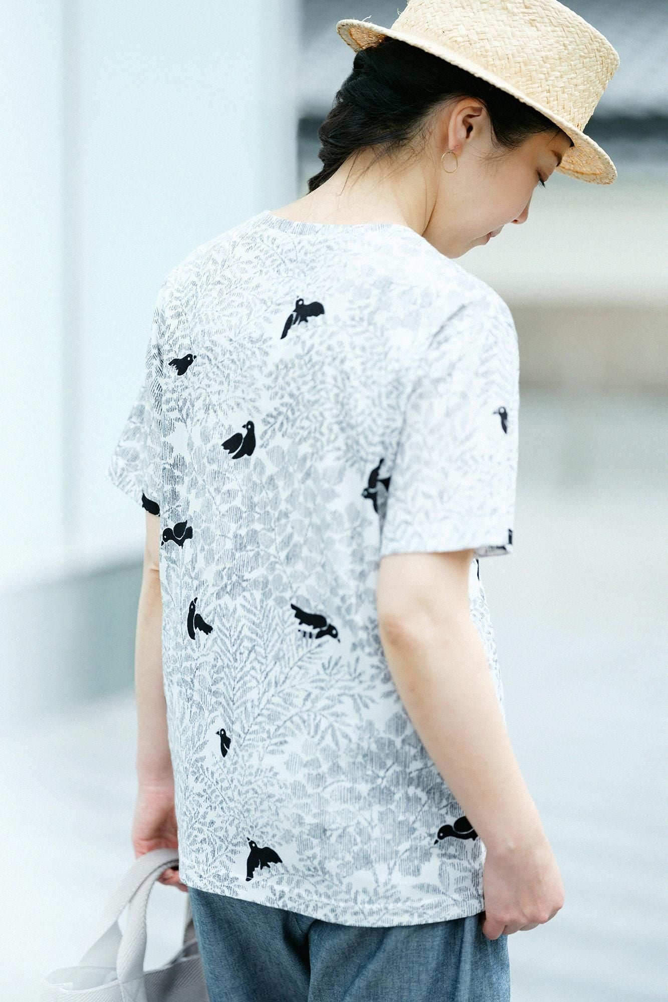 net限定】高島縮 40/40 半袖Tシャツ／さえずり