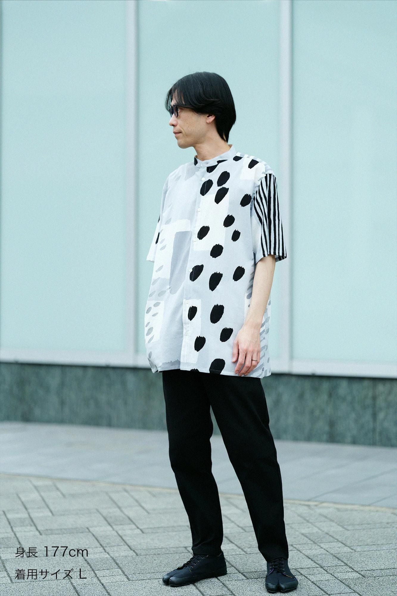 【net limited】Chizimi Cotton 20/20 Stand Collar Short Sleeve Shirt SP／Alley