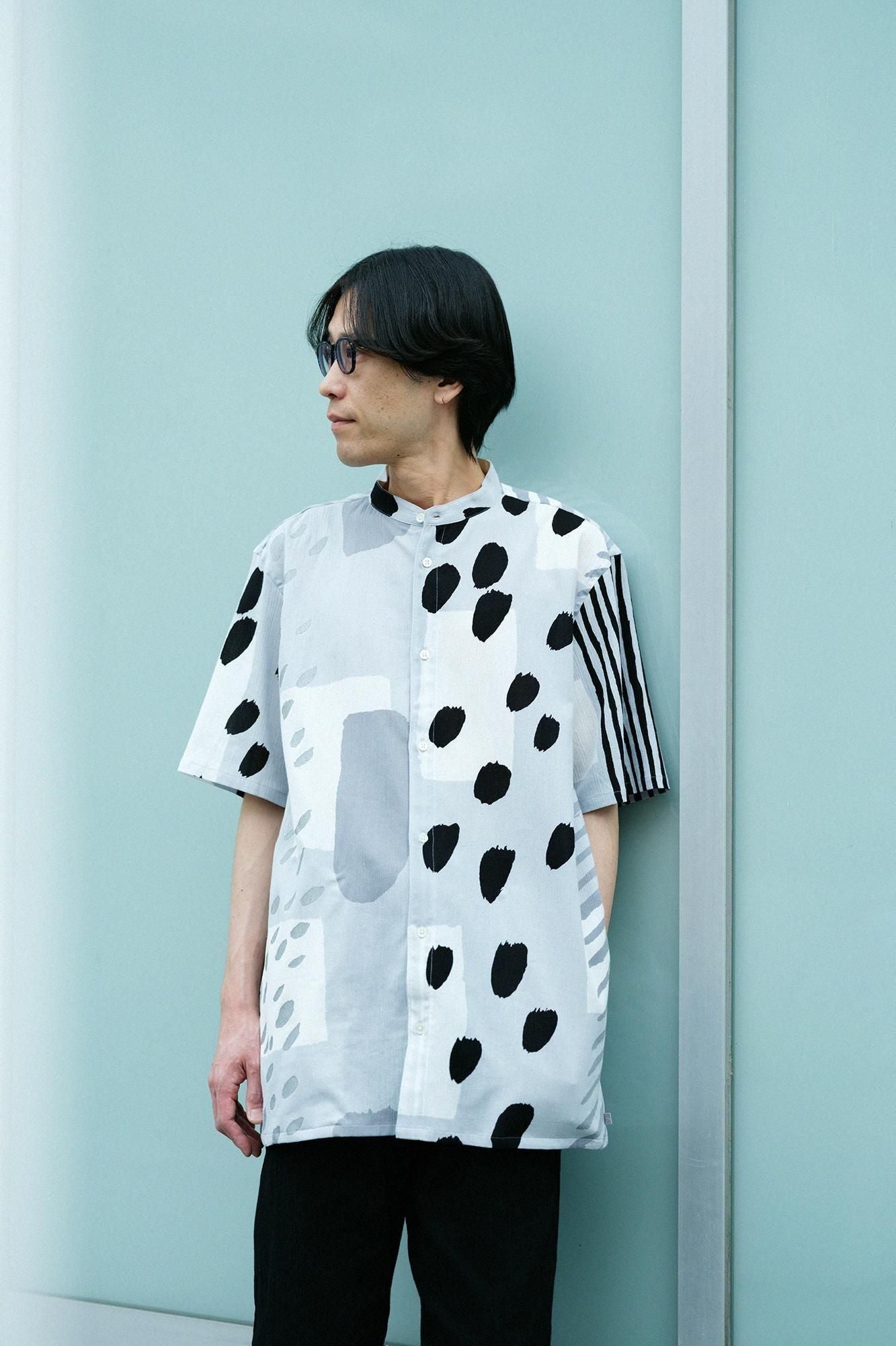 【net limited】Chizimi Cotton 20/20 Stand Collar Short Sleeve Shirt SP／Alley