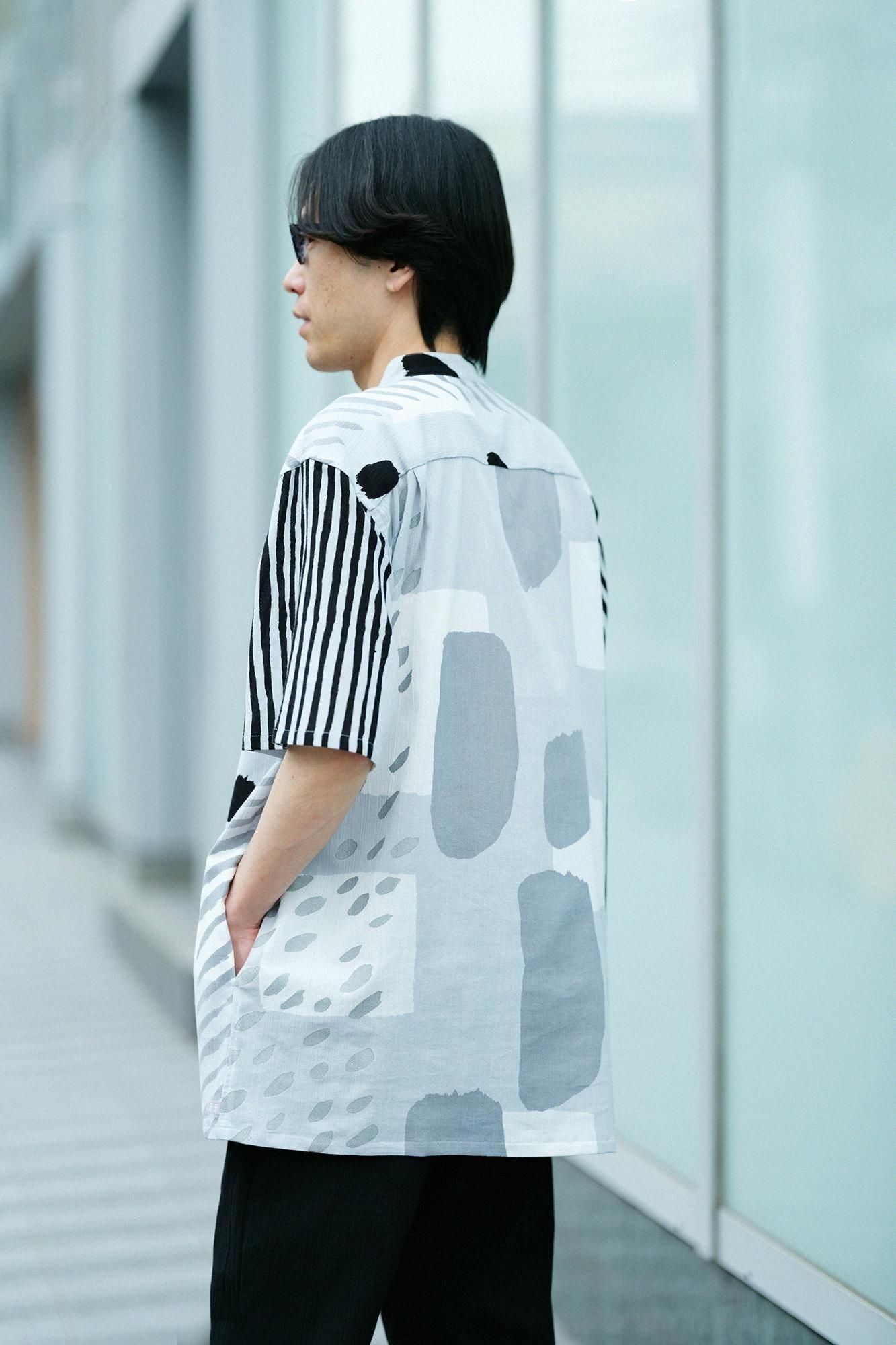 【net limited】Chizimi Cotton 20/20 Stand Collar Short Sleeve Shirt SP／Alley