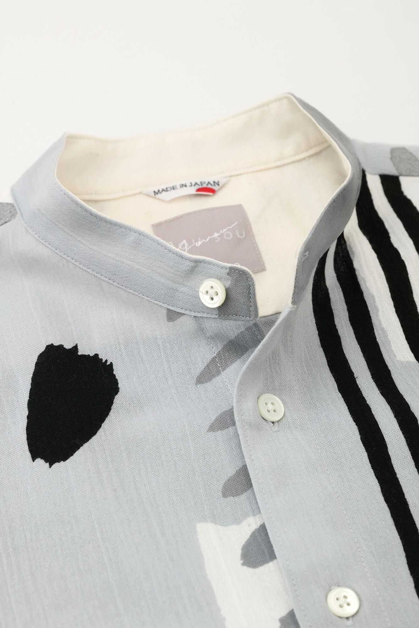 【net limited】Chizimi Cotton 20/20 Stand Collar Short Sleeve Shirt SP／Alley