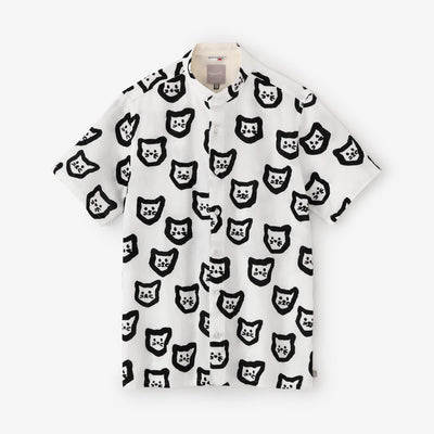 Chizimi Cotton 20/20 Stand Collar Short Sleeve Shirt SP／Kitten Scattered