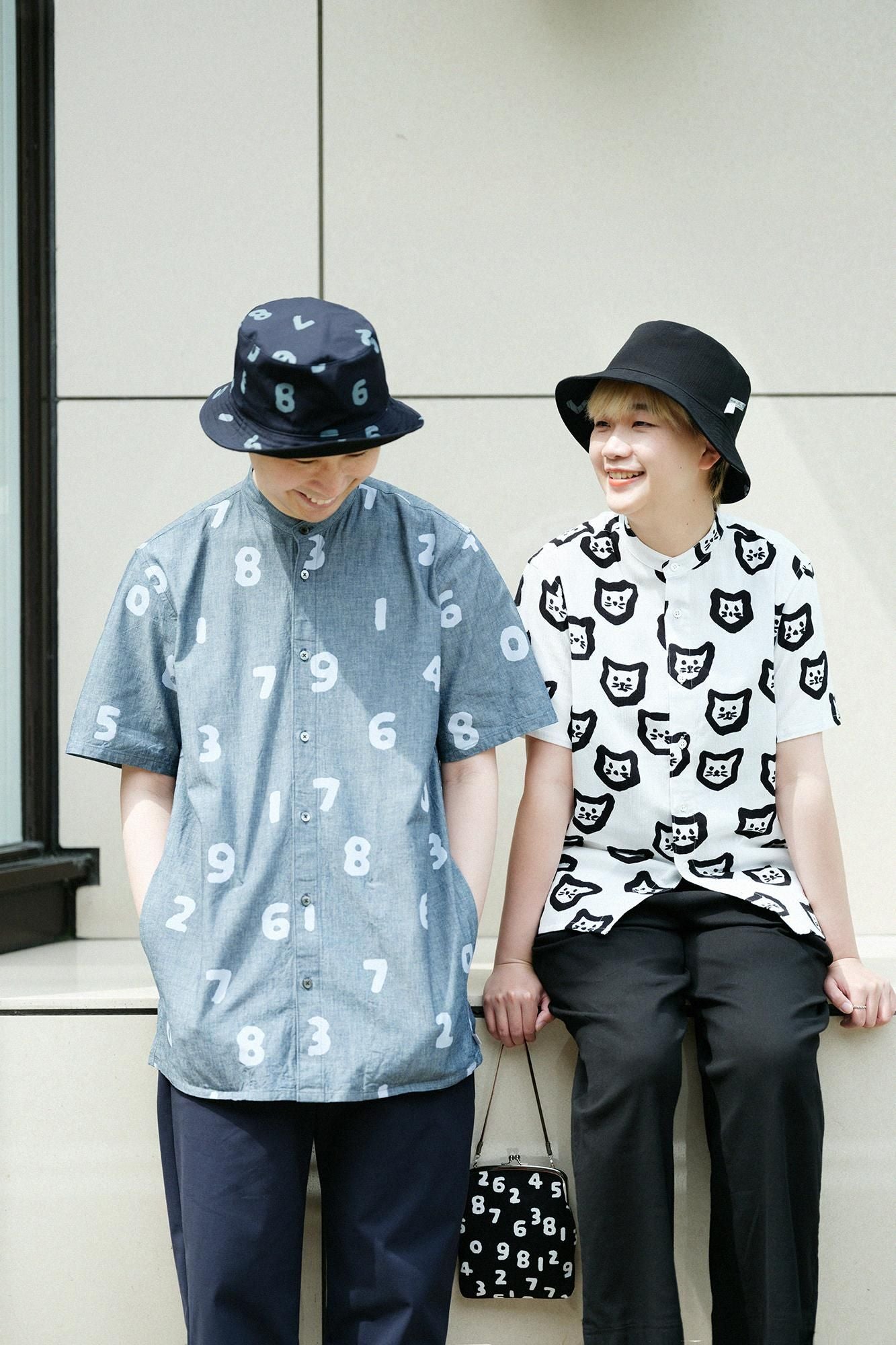 Chizimi Cotton 20/20 Stand Collar Short Sleeve Shirt SP／Kitten Scattered