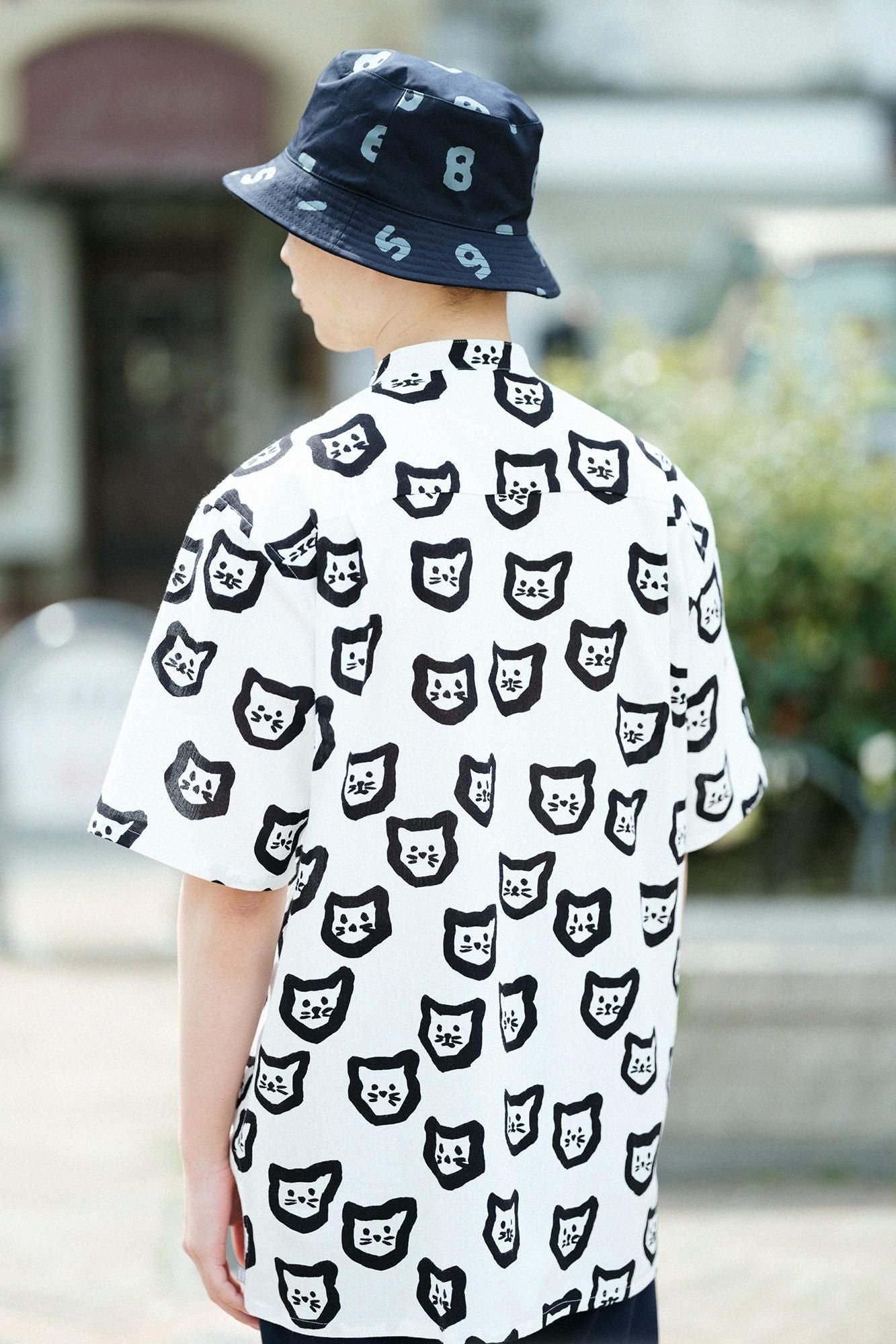 Chizimi Cotton 20/20 Stand Collar Short Sleeve Shirt SP／Kitten Scattered