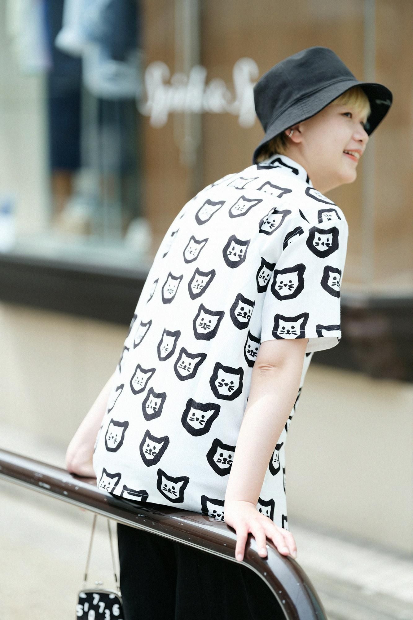 Chizimi Cotton 20/20 Stand Collar Short Sleeve Shirt SP／Kitten Scattered