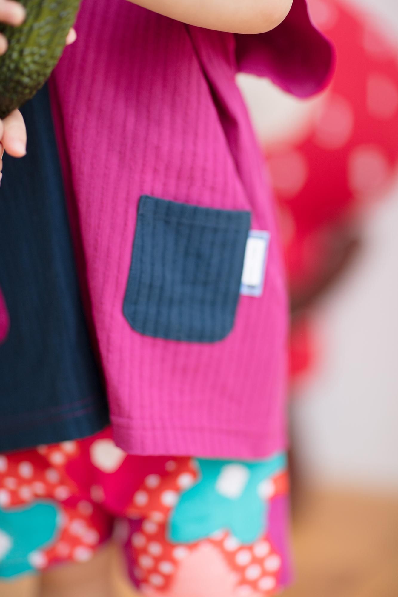 ●高島縮棉 40/20 空羽 方形上衣 雙色／紅紫色×灰藍色