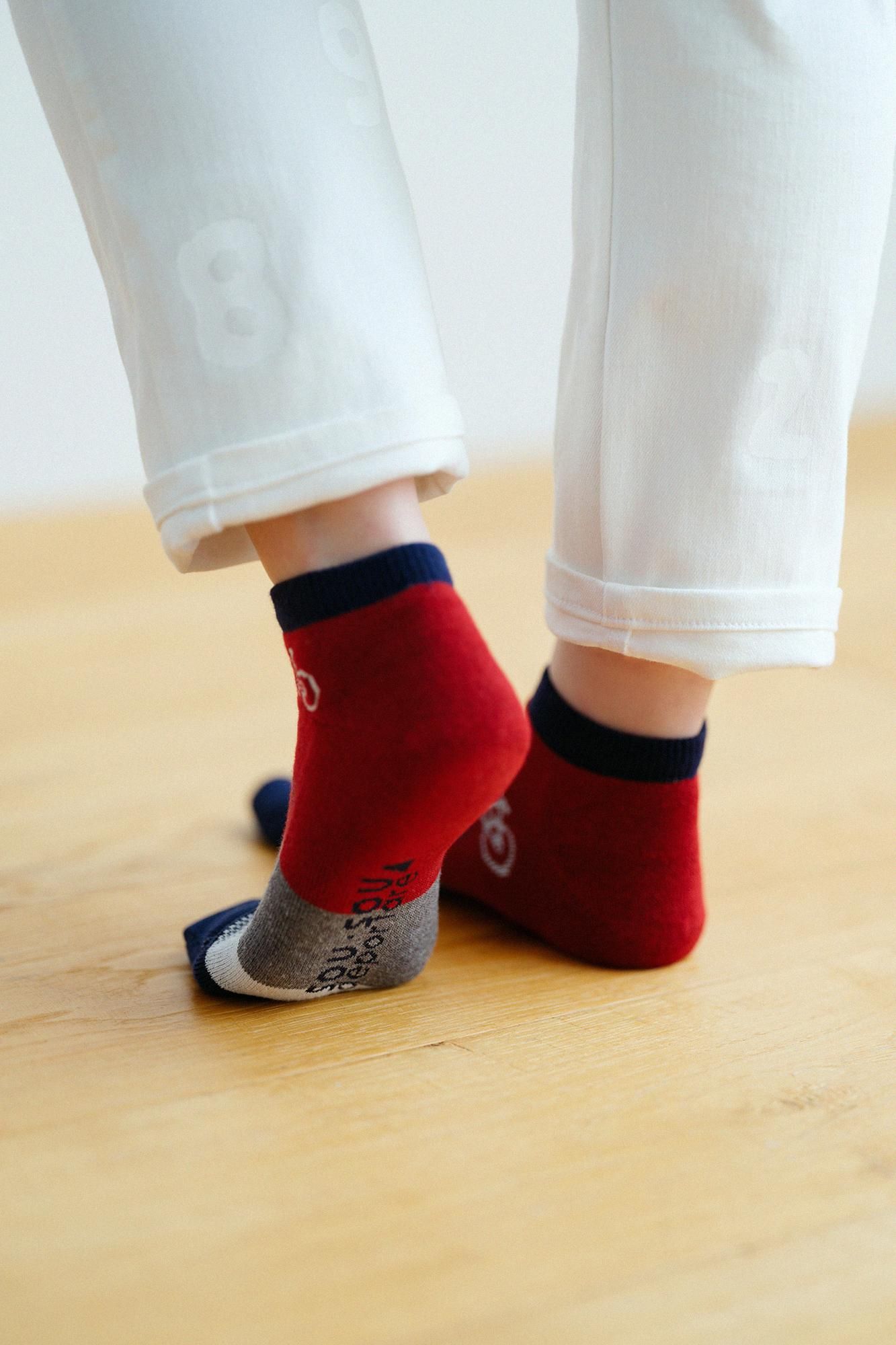 毛巾質地網布分趾襪（腳踝長度）／單車圖案 寶藍色