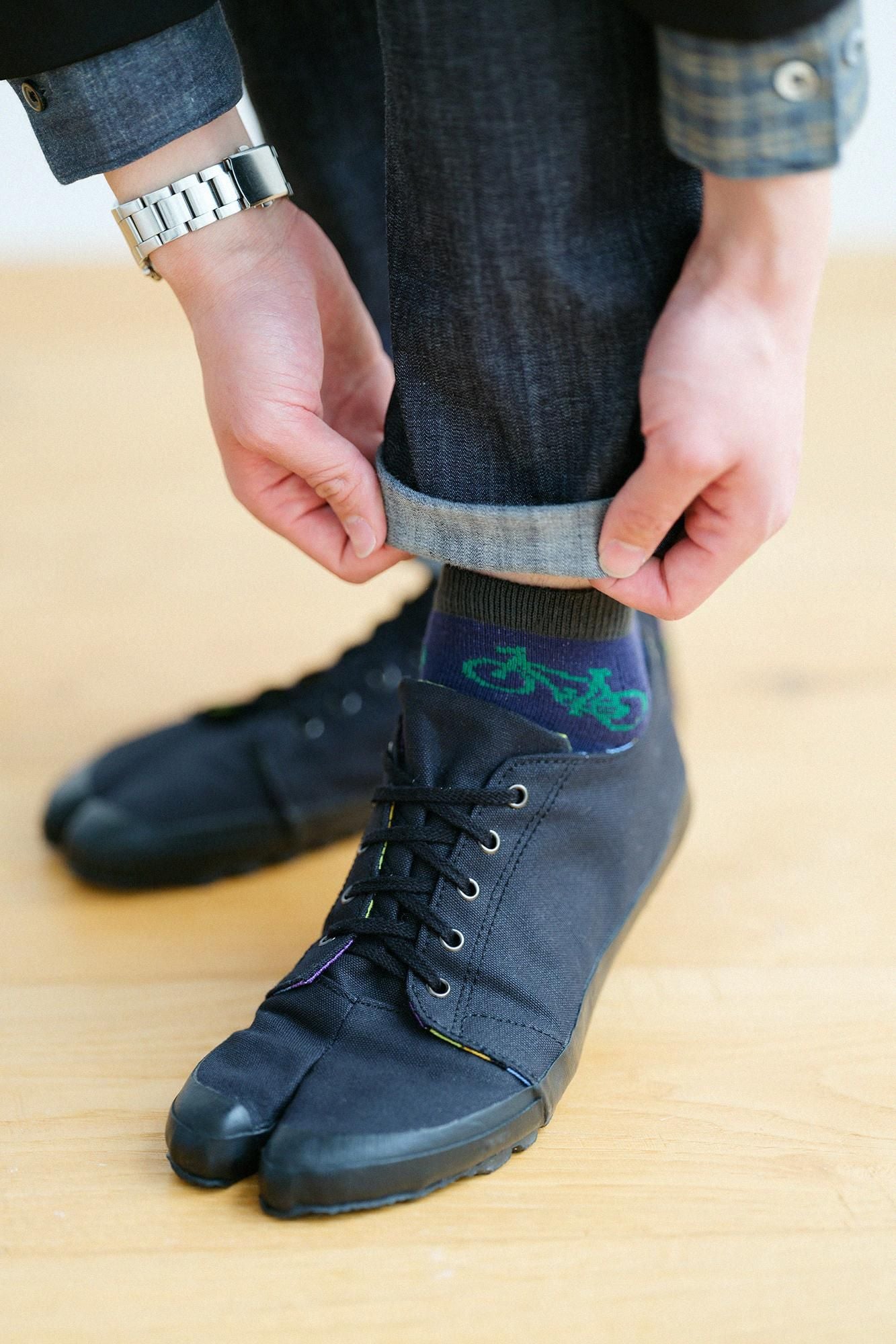 Cushion Pile & Mesh Tabi Socks（Low-cut）Bicycle Craze Bluish Green