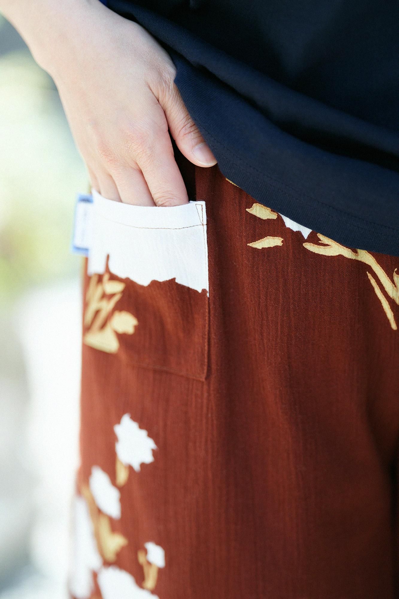 高島縮 20/20 広形（ひろなり）もんぺ はぎ丈／花あかり