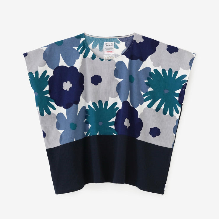 Chizimi Cotton 20/20 Square Top Bi-color Pattern on Shoulder / Oraka Multicolored×Dark Blue