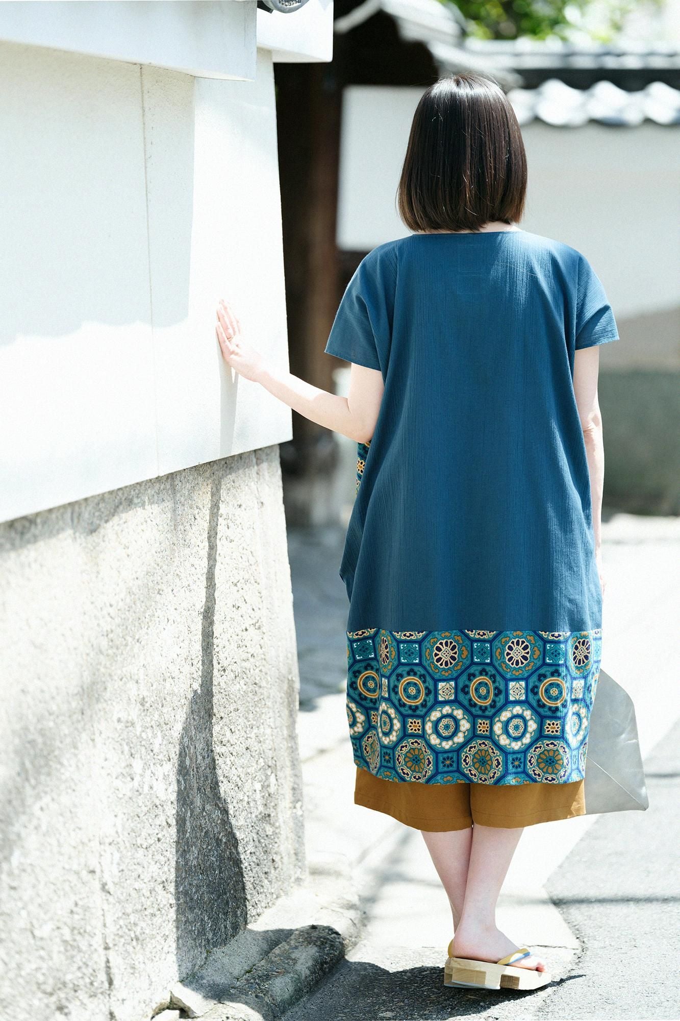 타카시마치지미 20/20 직사각형 원피스 쿠미 헴 패턴/아이언 컬러 (Tetituro) x카레이 녹색 공 컬러