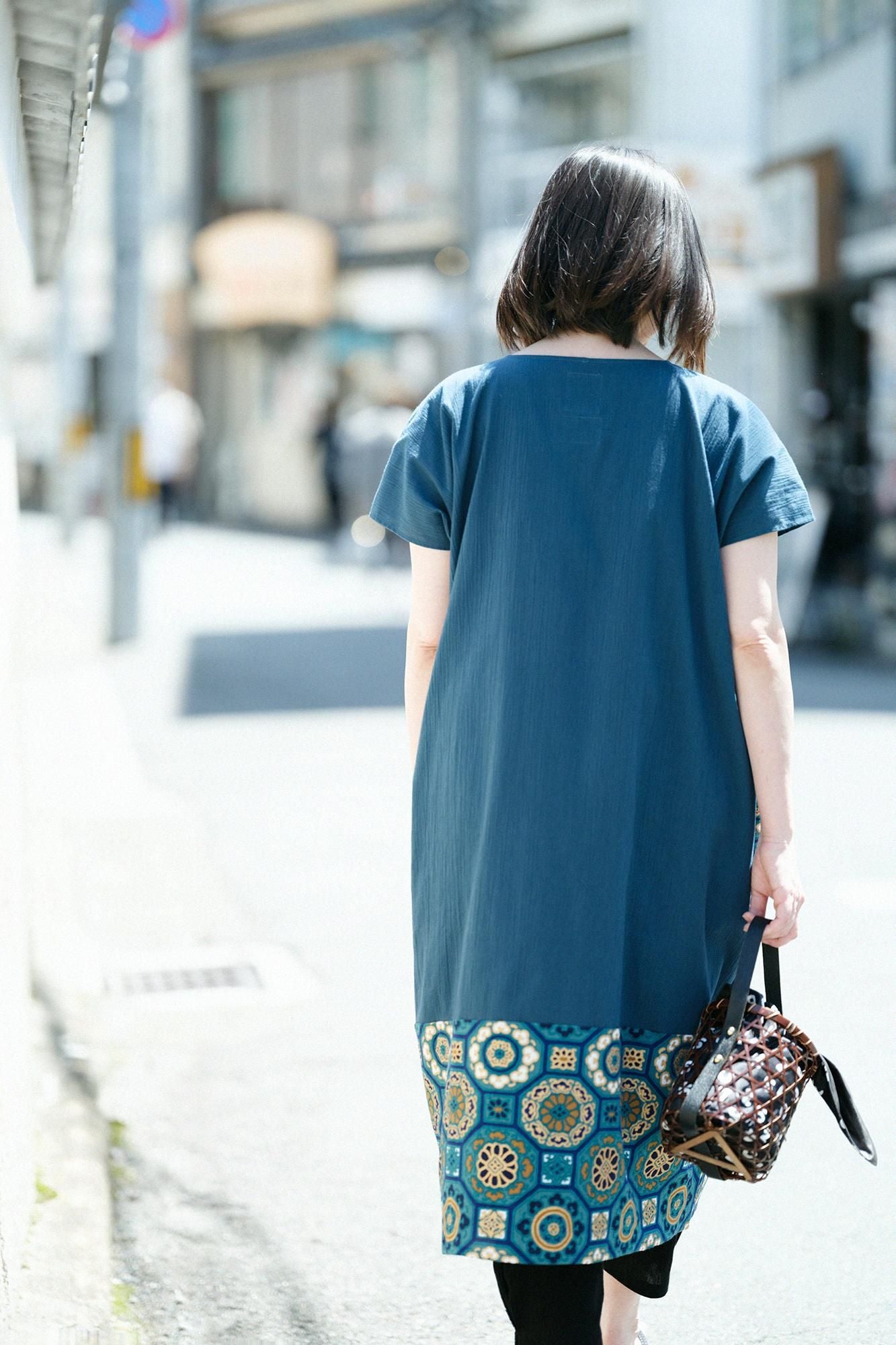 타카시마치지미 20/20 직사각형 원피스 쿠미 헴 패턴/아이언 컬러 (Tetituro) x카레이 녹색 공 컬러