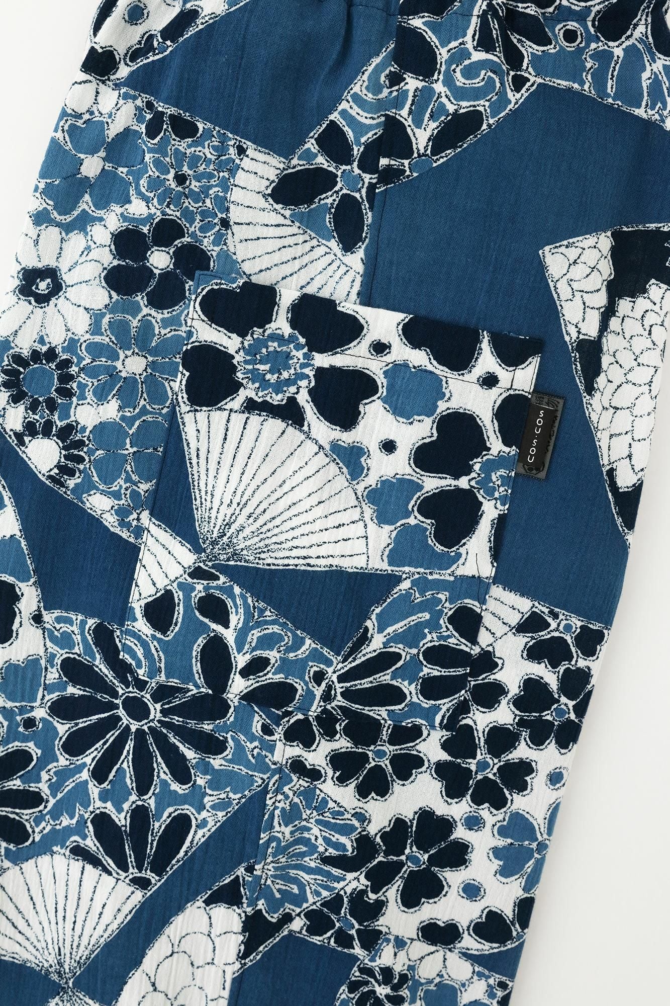 高島縮棉 20/20 藍捺染 哈倫褲／扇子