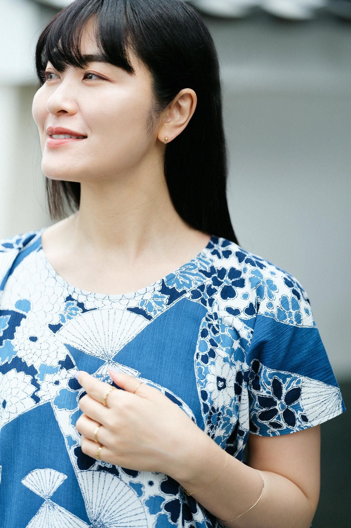 Takashima Shui 20/20 Indigo印刷（Ainasen）矩形服装（ChoHokei）/fan（ougi）