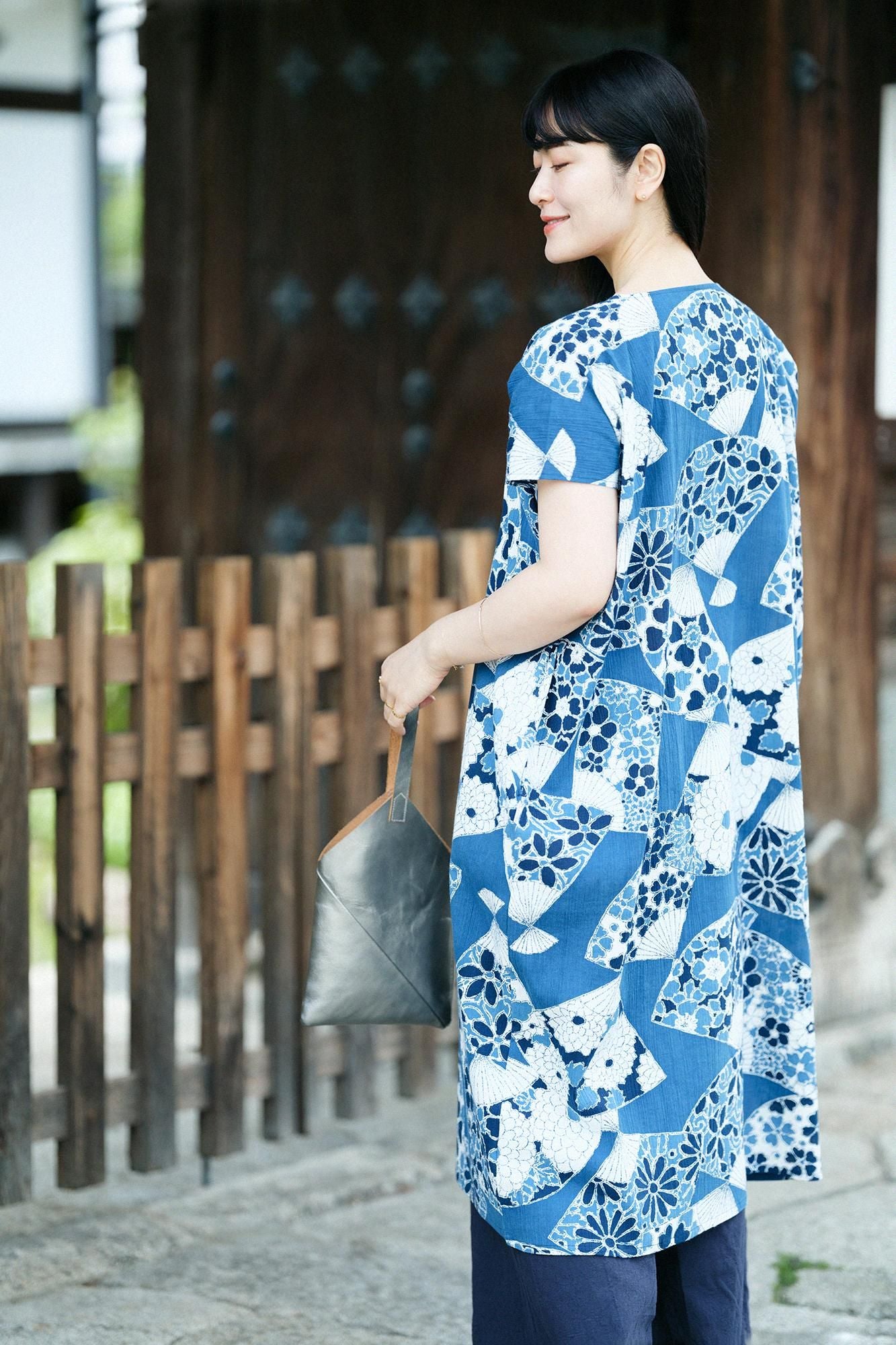 Takashima Shui 20/20 Indigo印刷（Ainasen）矩形服装（ChoHokei）/fan（ougi）