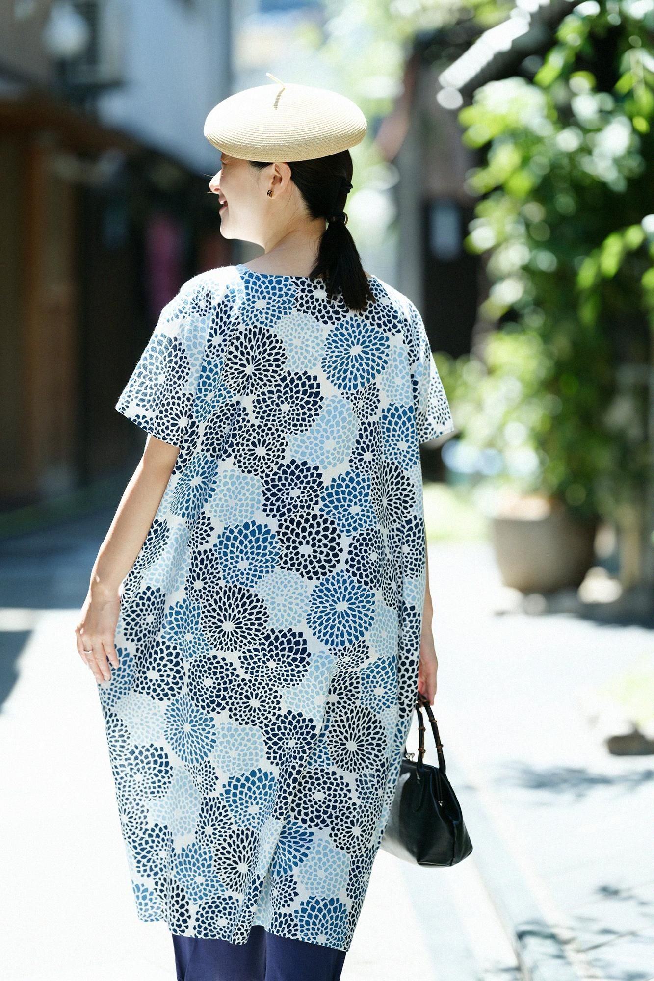 [넷 전용]타카시마치지미 20/20 쪽 나염 직사각형 원피스(초호케이) /국화