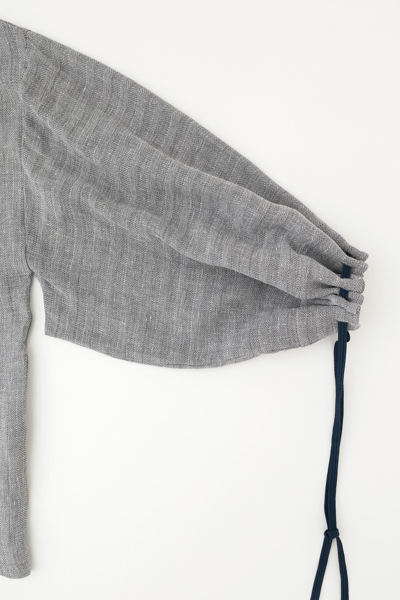 [Nur im Internet verfügbar] Baumwollleinen, Fischgrätenmuster, Hakushakubaori, Imperial-Ärmel, graublau meliert