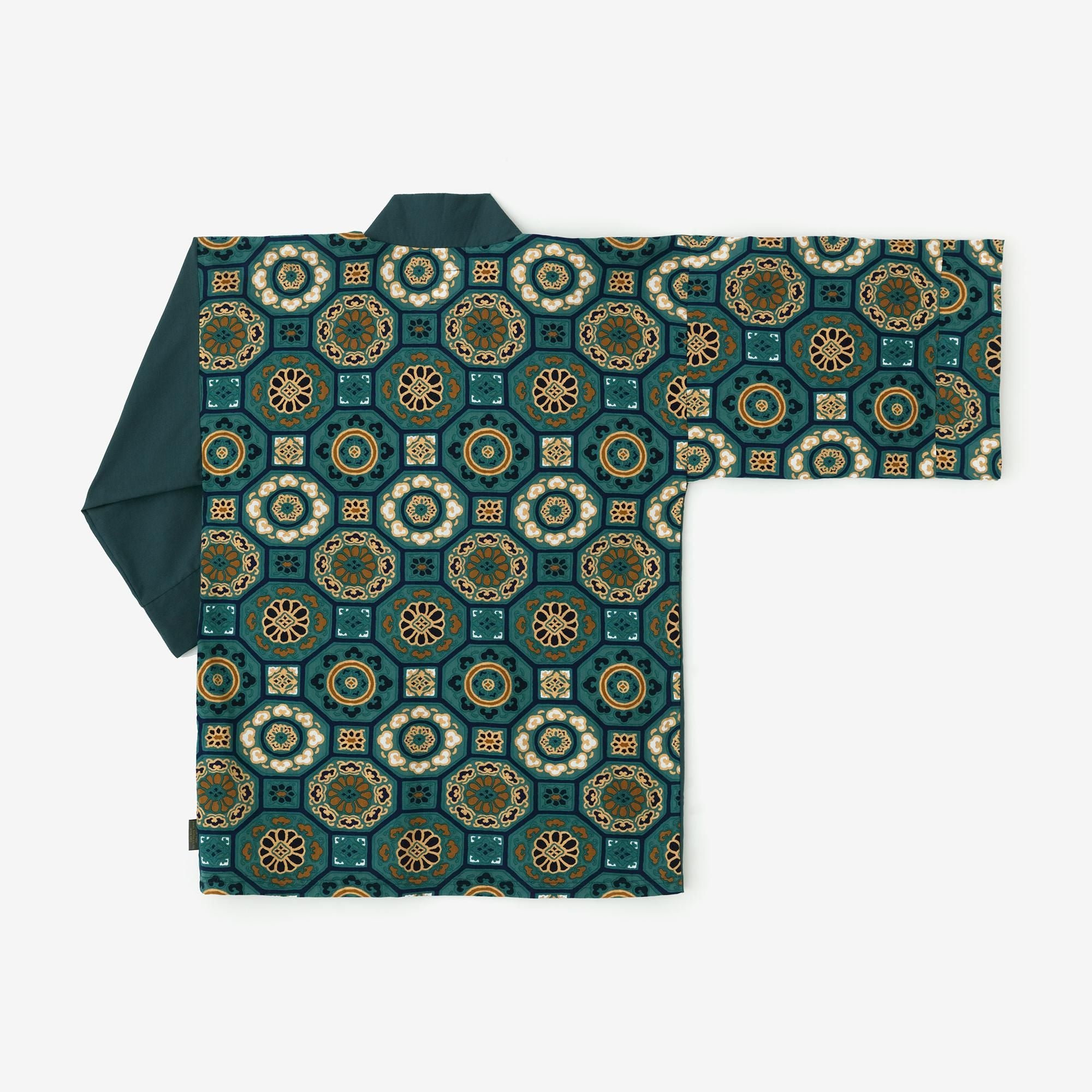 Chizimi Cotton 40/40 Fubi Kimono Shirt Bi-color / Bluish Green × Gorgeous Green Jade Color