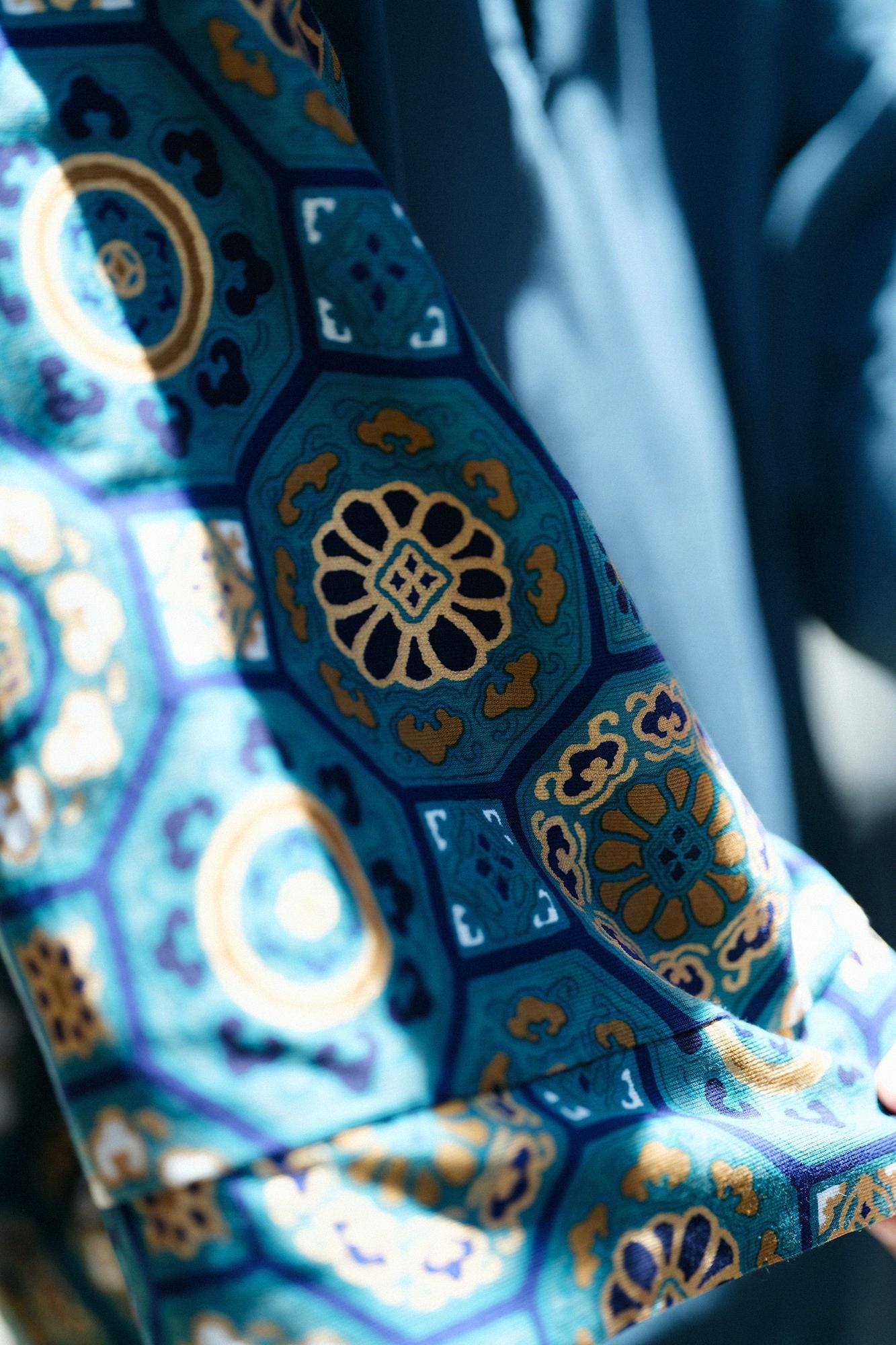 Chizimi Cotton 40/40 Fubi Kimono Shirt Bi-color / Bluish Green × Gorgeous Green Jade Color