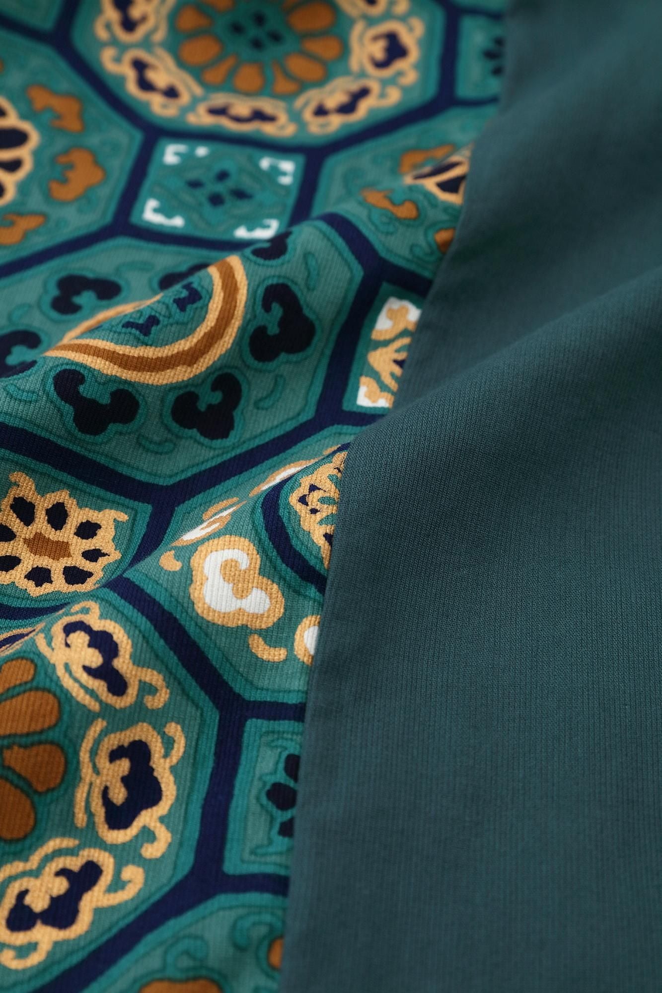 Chizimi Cotton 40/40 Fubi Kimono Shirt Bi-color / Bluish Green × Gorgeous Green Jade Color