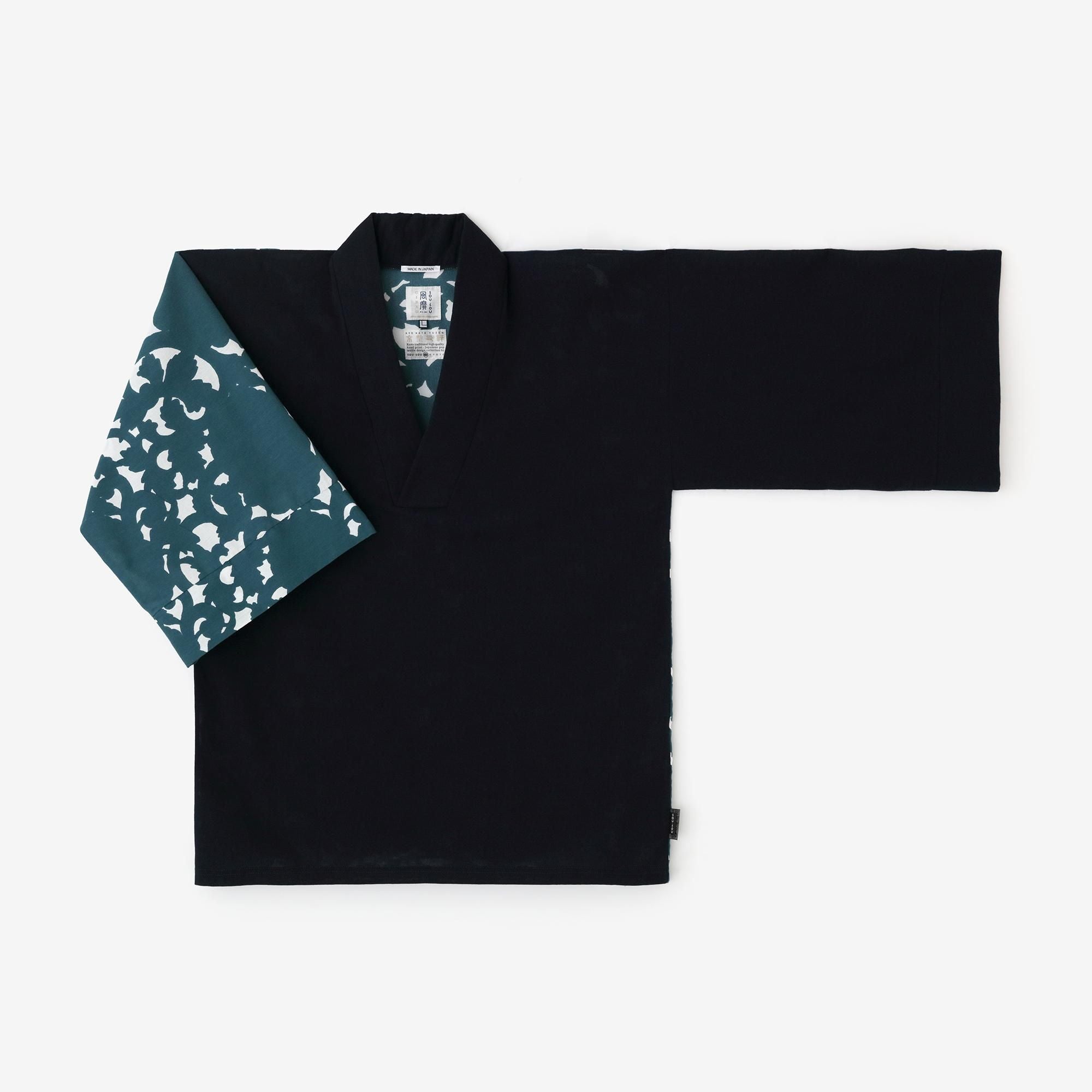 Chizimi Cotton 40/40 Fubi Kimono Shirt Bi-color / Dark Blue × Peony Arabesque