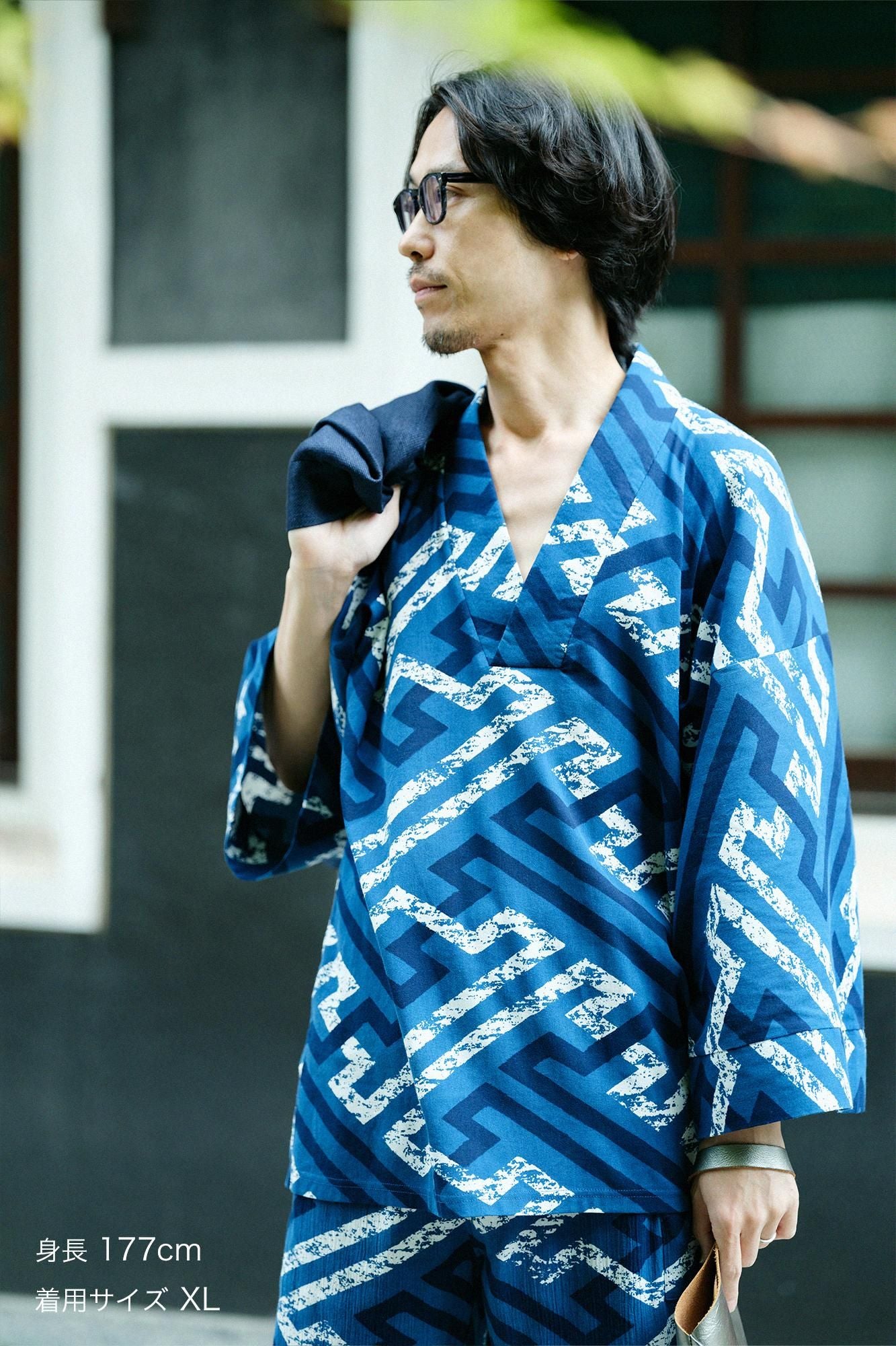 sorairo★うさとの服 藍染風・ヘンプ混 イカパンツ／巻きスカート風 天に駆ける昇龍スカート Favorite フェイバリット スカート 巻き