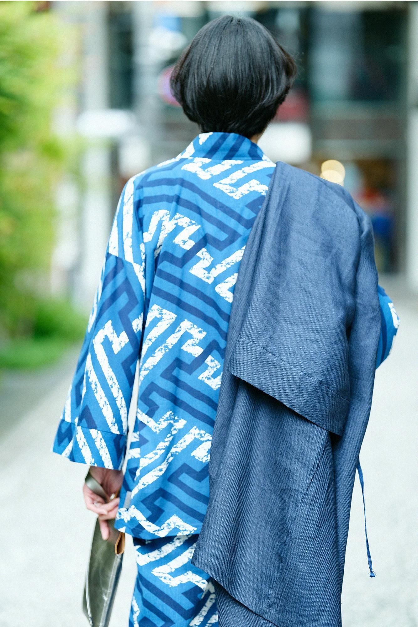 Chizimi Cotton 40/40 Ainasen Fubi Kimono Shirt / Saya Era