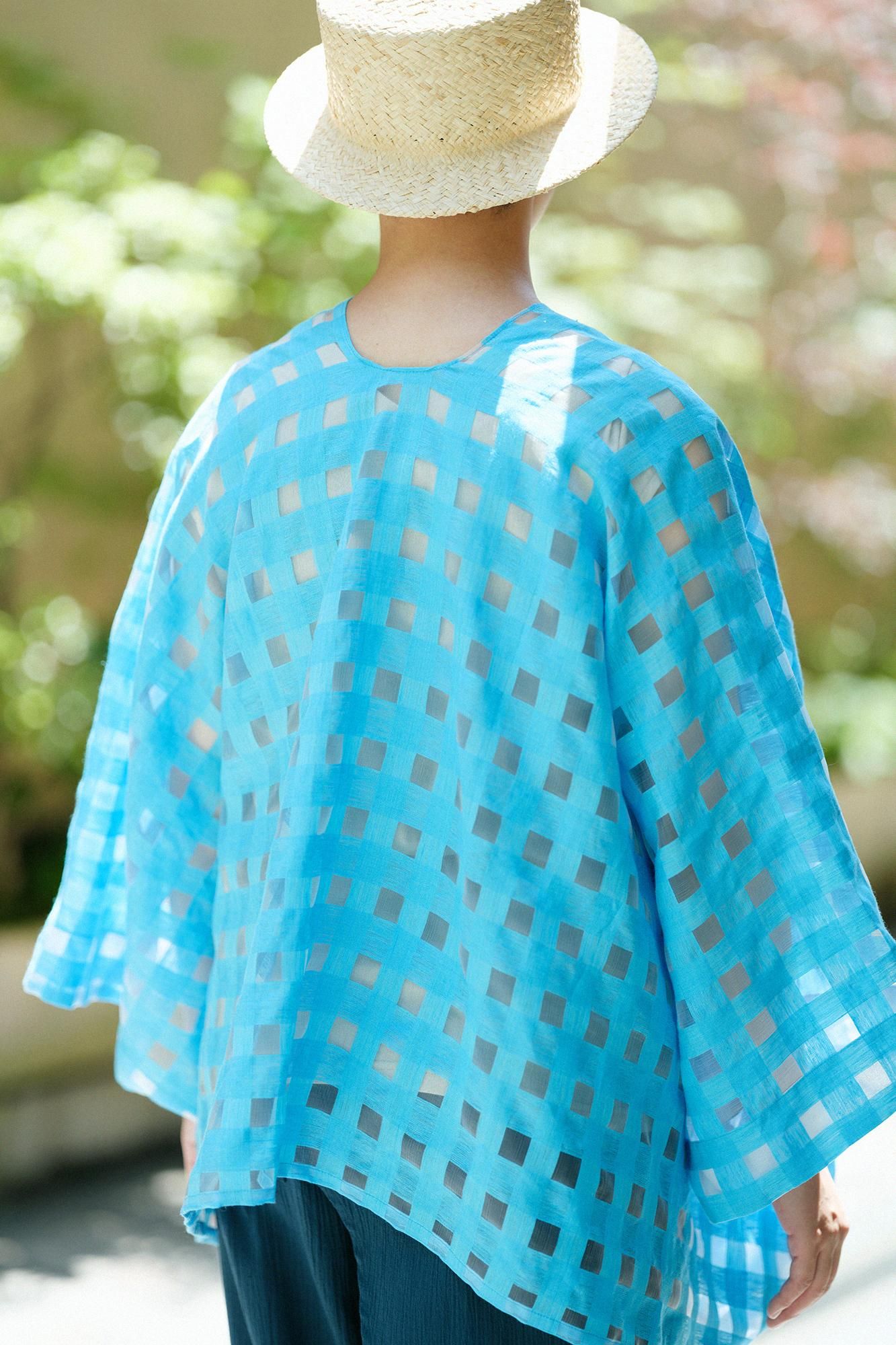 麻 透かし格子織（こうしおり） きさらぎ 短丈（みじかたけ）／新橋色（しんばしいろ）