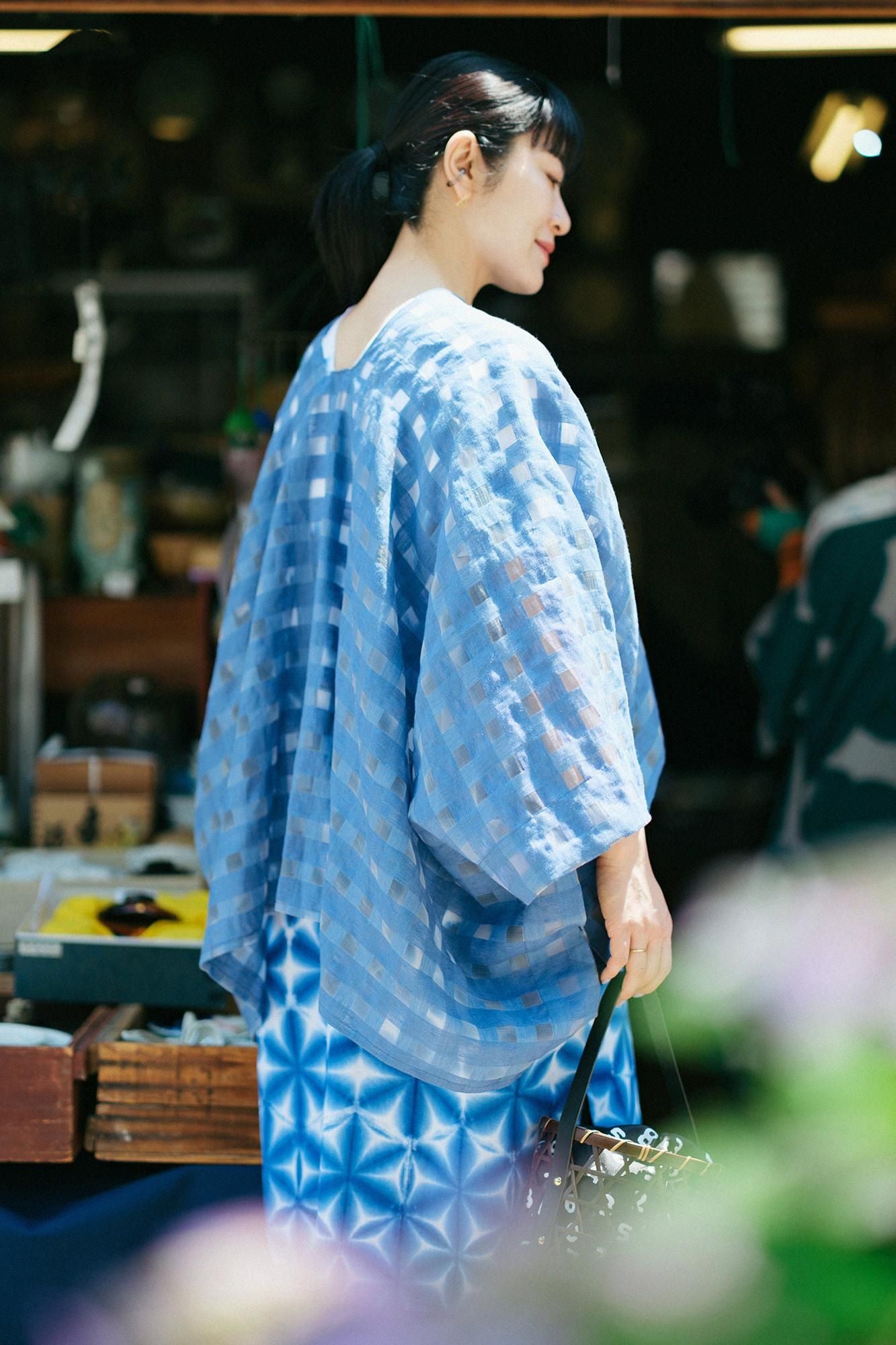 Leinen Durchbrochenes Gittergewebe (Koshiori) Kisaragi Kurze Länge (Mijikatake) / Dunkelblaue Maus (Konezu)