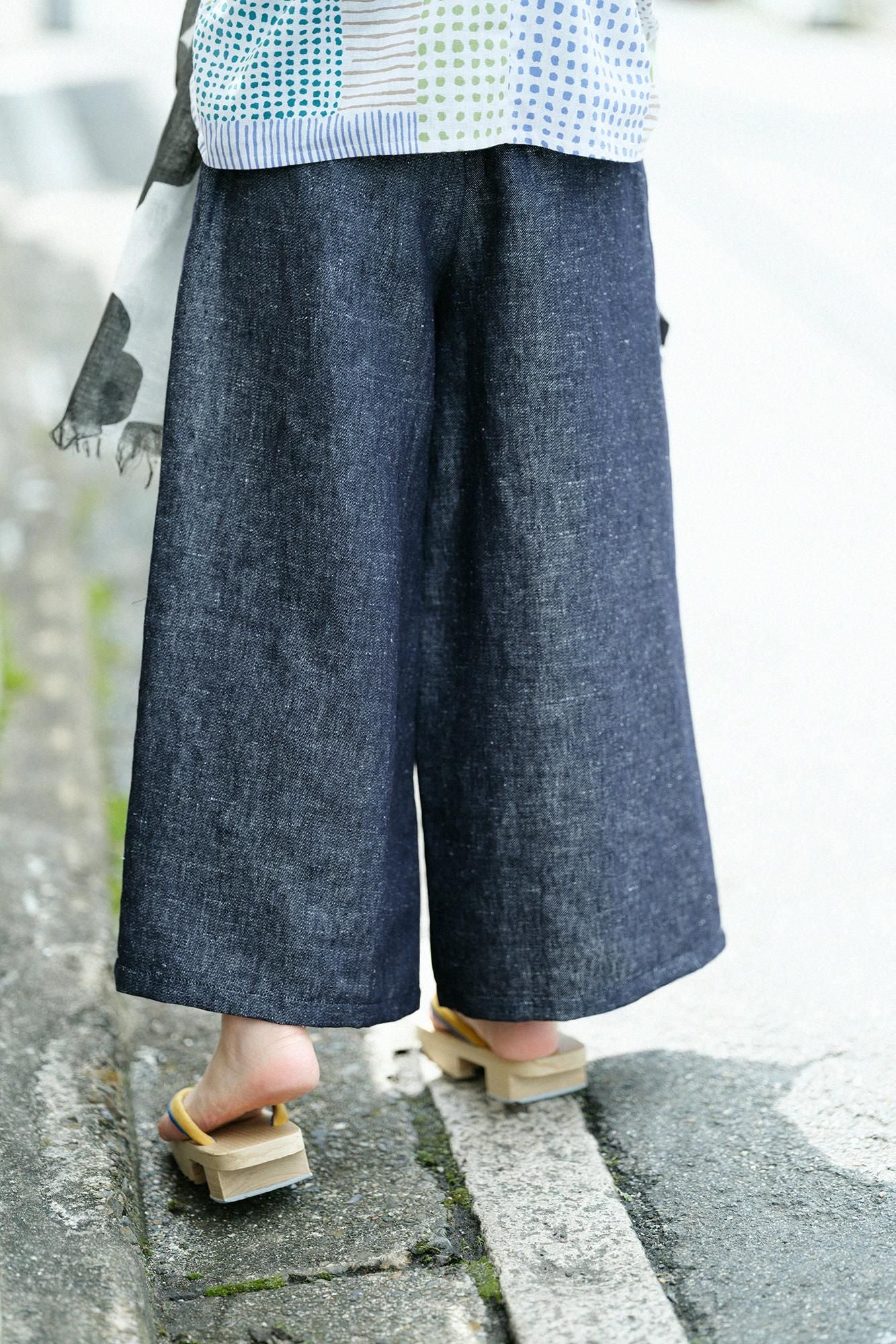 麻デニム 広形（ひろなり）もんぺ／黒紺（くろこん）