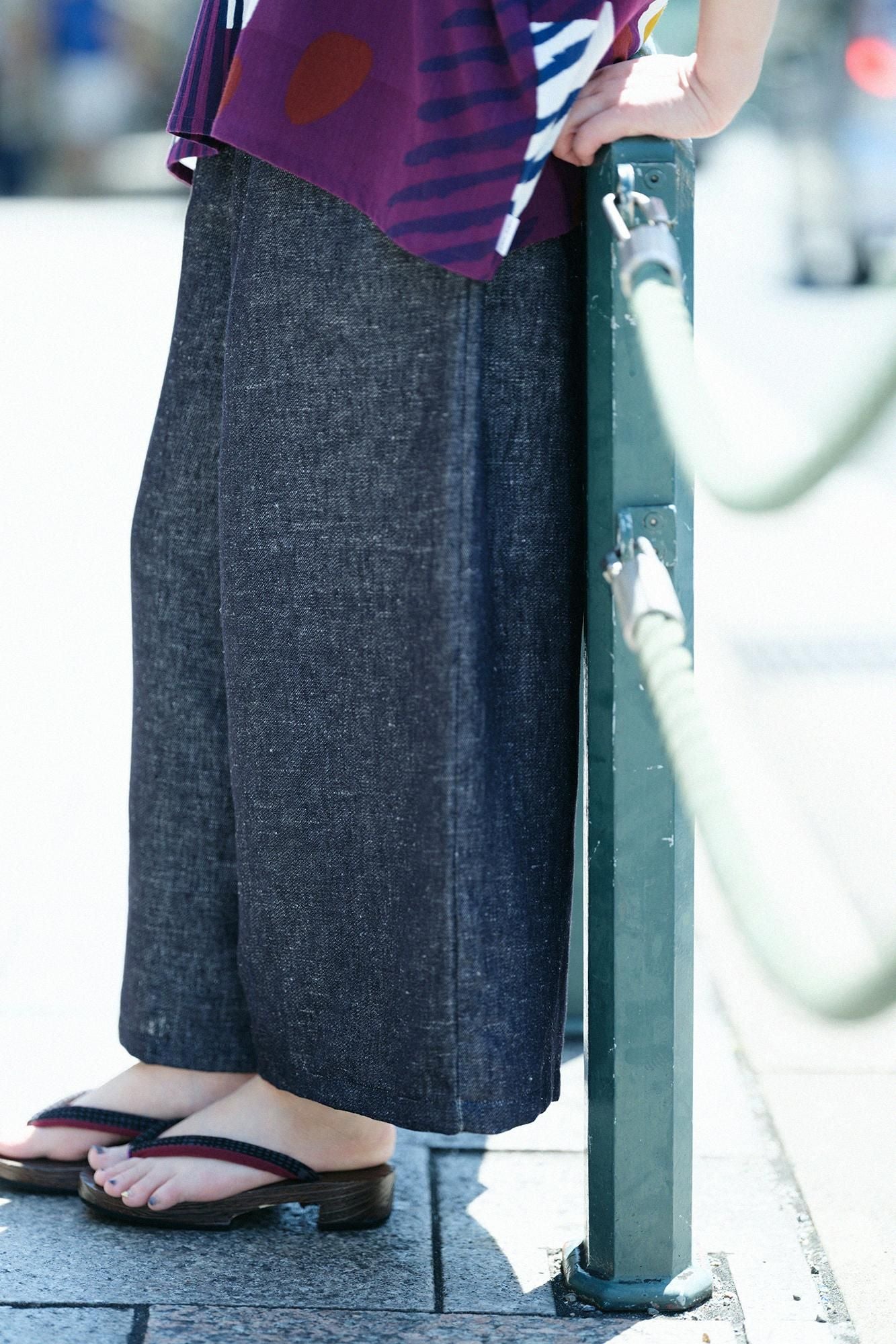 麻デニム 広形（ひろなり）もんぺ／黒紺（くろこん）