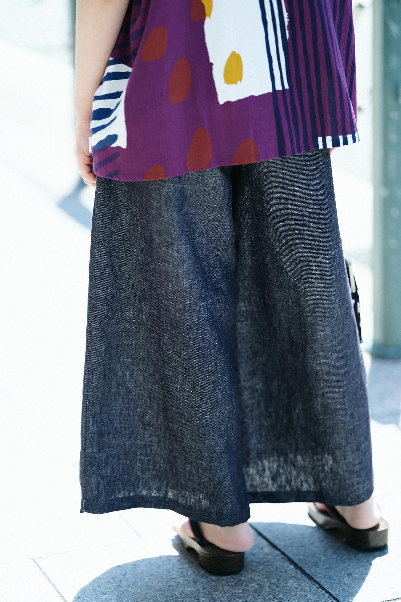 麻デニム 広形（ひろなり）もんぺ／黒紺（くろこん）