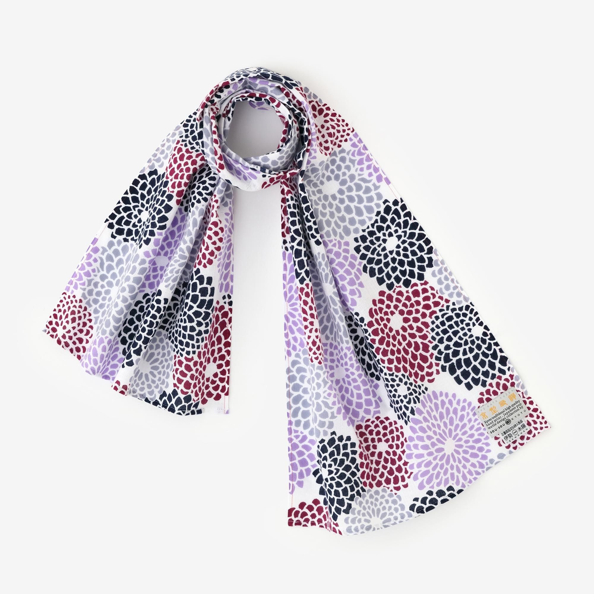 Isemomen Cotton Short Scarf / Chrysanthemum Purple