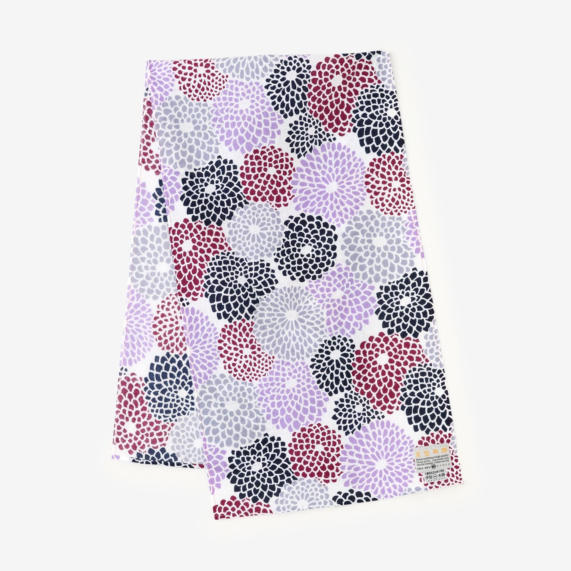 Isemomen Cotton Short Scarf / Chrysanthemum Purple