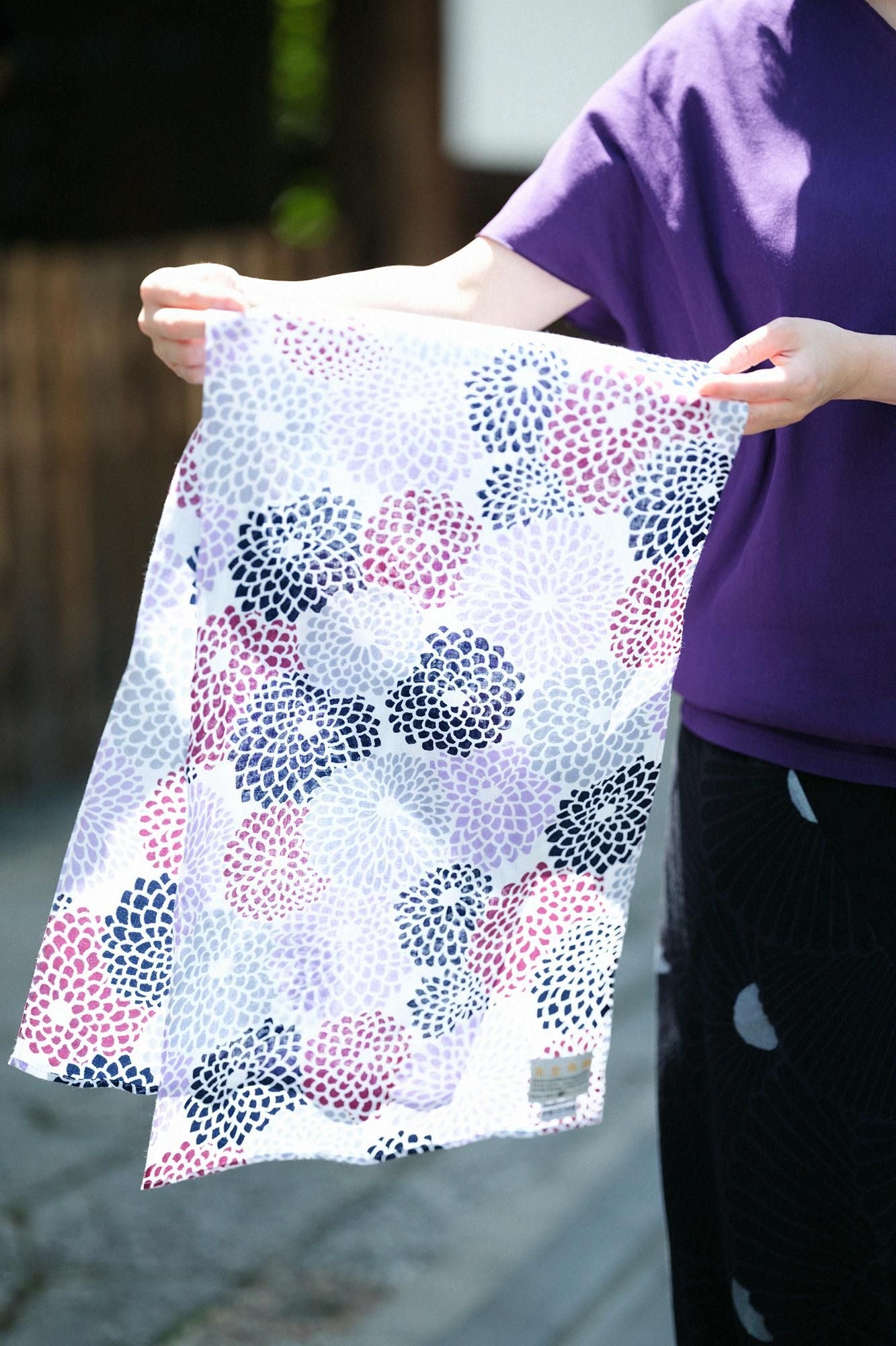 Isemomen Cotton Short Scarf / Chrysanthemum Purple