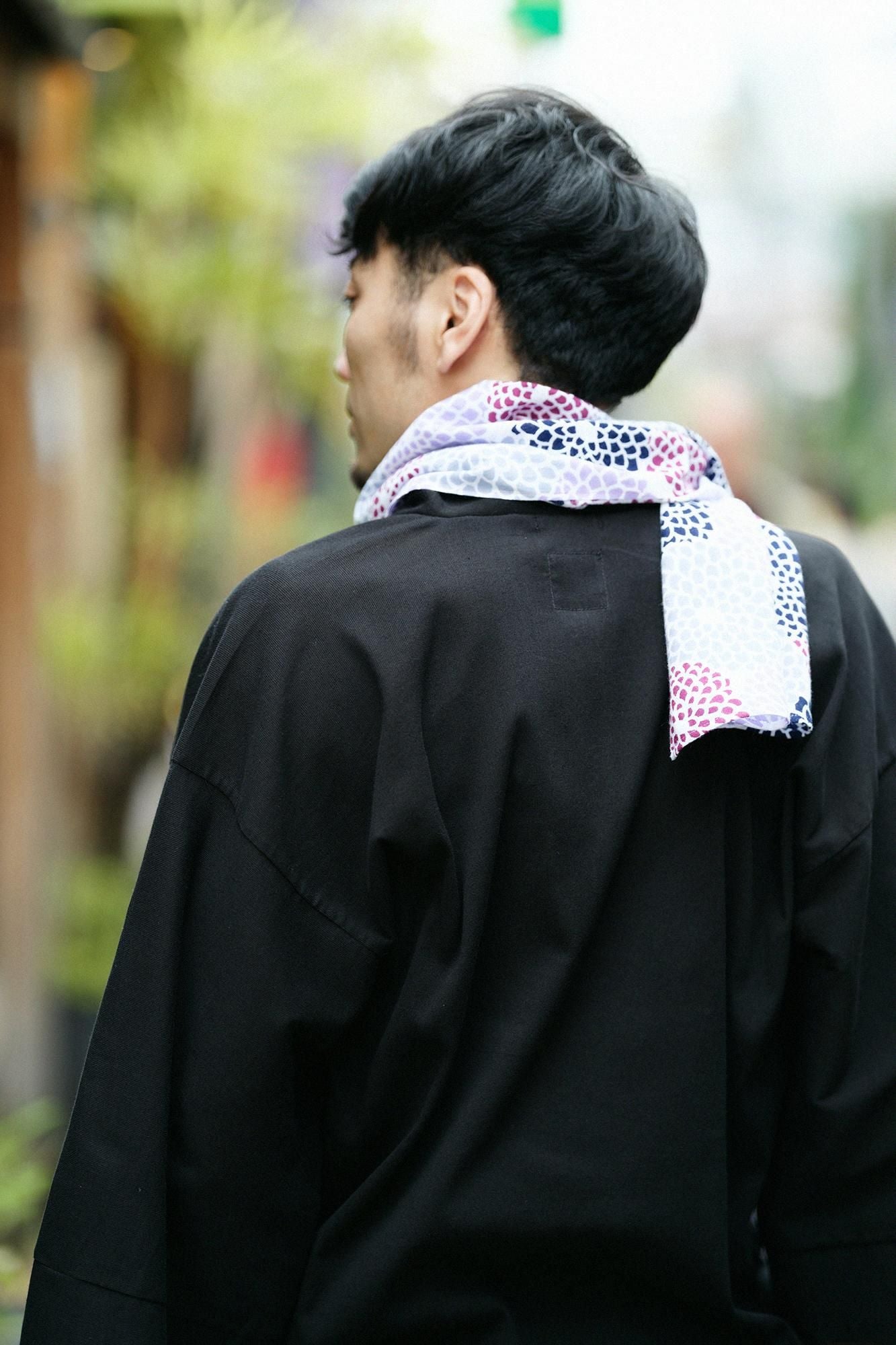 Isemomen Cotton Short Scarf / Chrysanthemum Purple