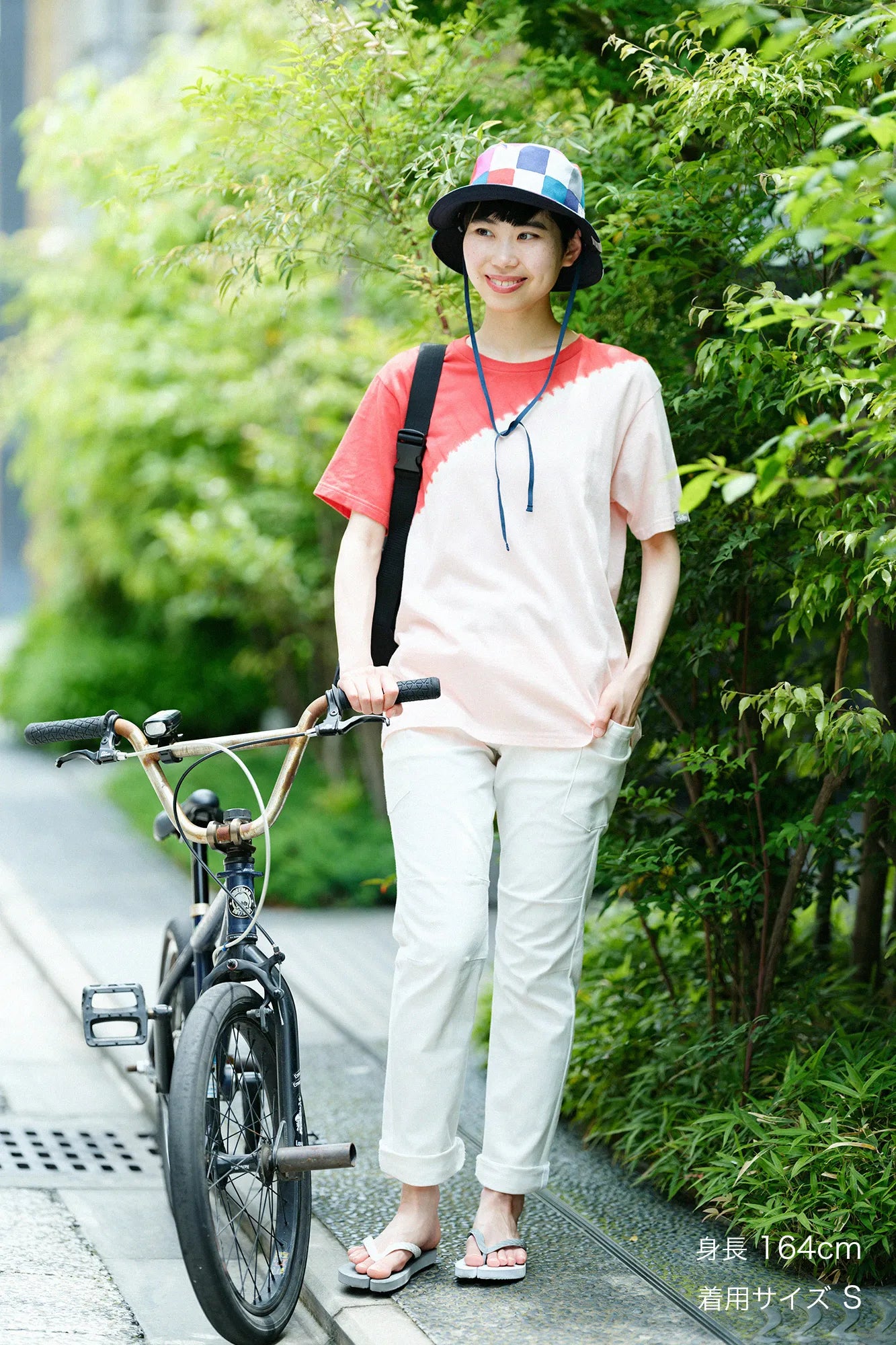 【6月30日頃発送予定】近清絞り 染め分け半袖Tシャツ[5.0]／メッセンジャー ライトピンク×レッド