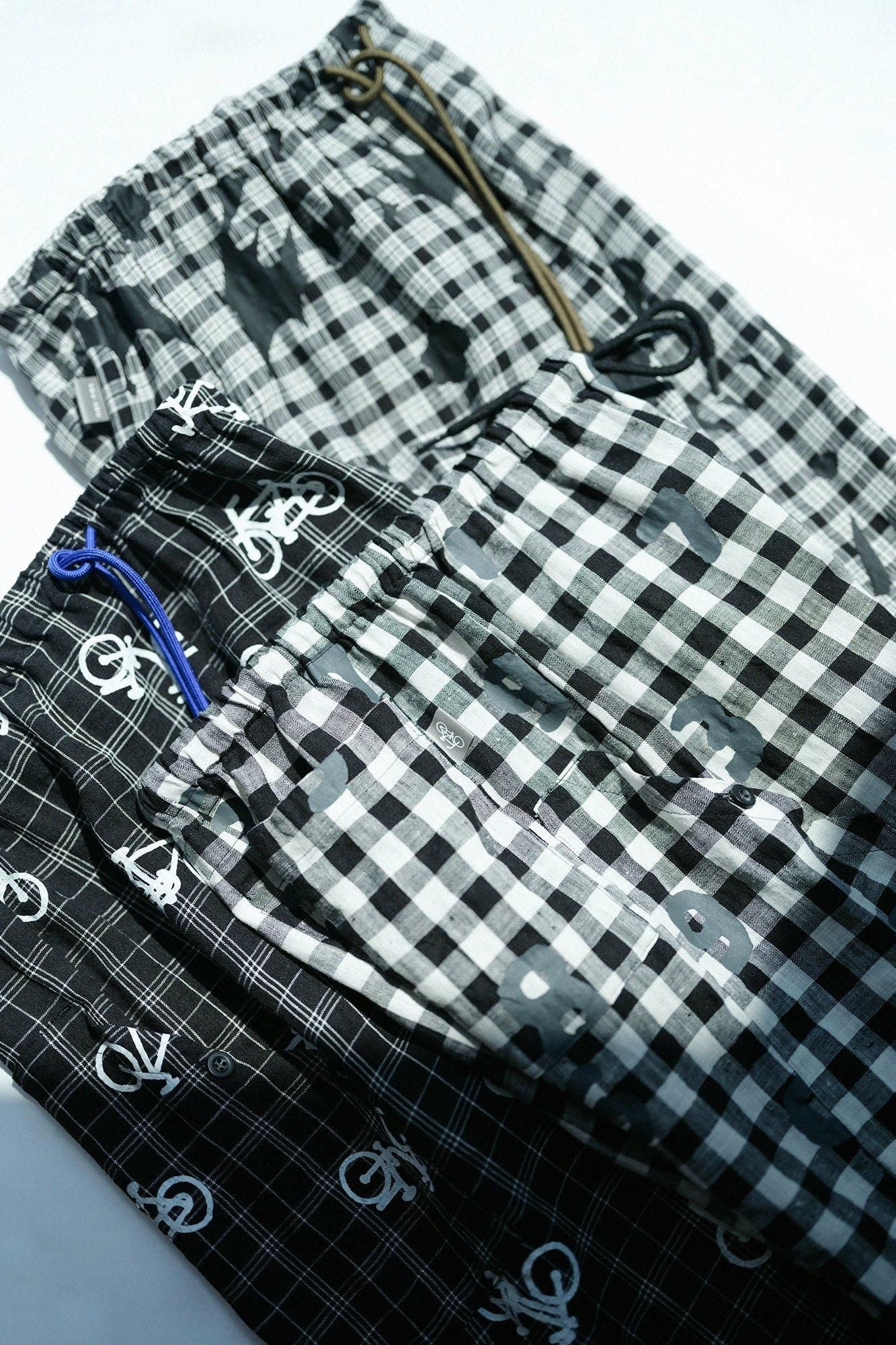 亞麻格子BIKE 七分褲短版/落落大方