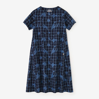 靛藍染密織平紋布格紋BIKE 連身裙/落落大方