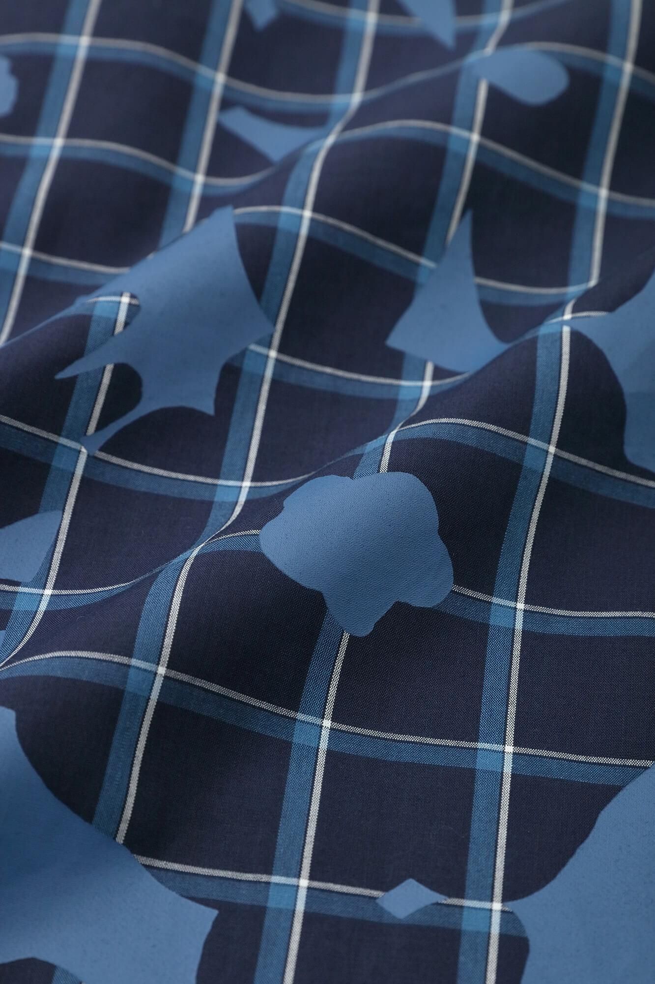 Indigo Broadcloth Check BIKE One-piece Dress / Oraka