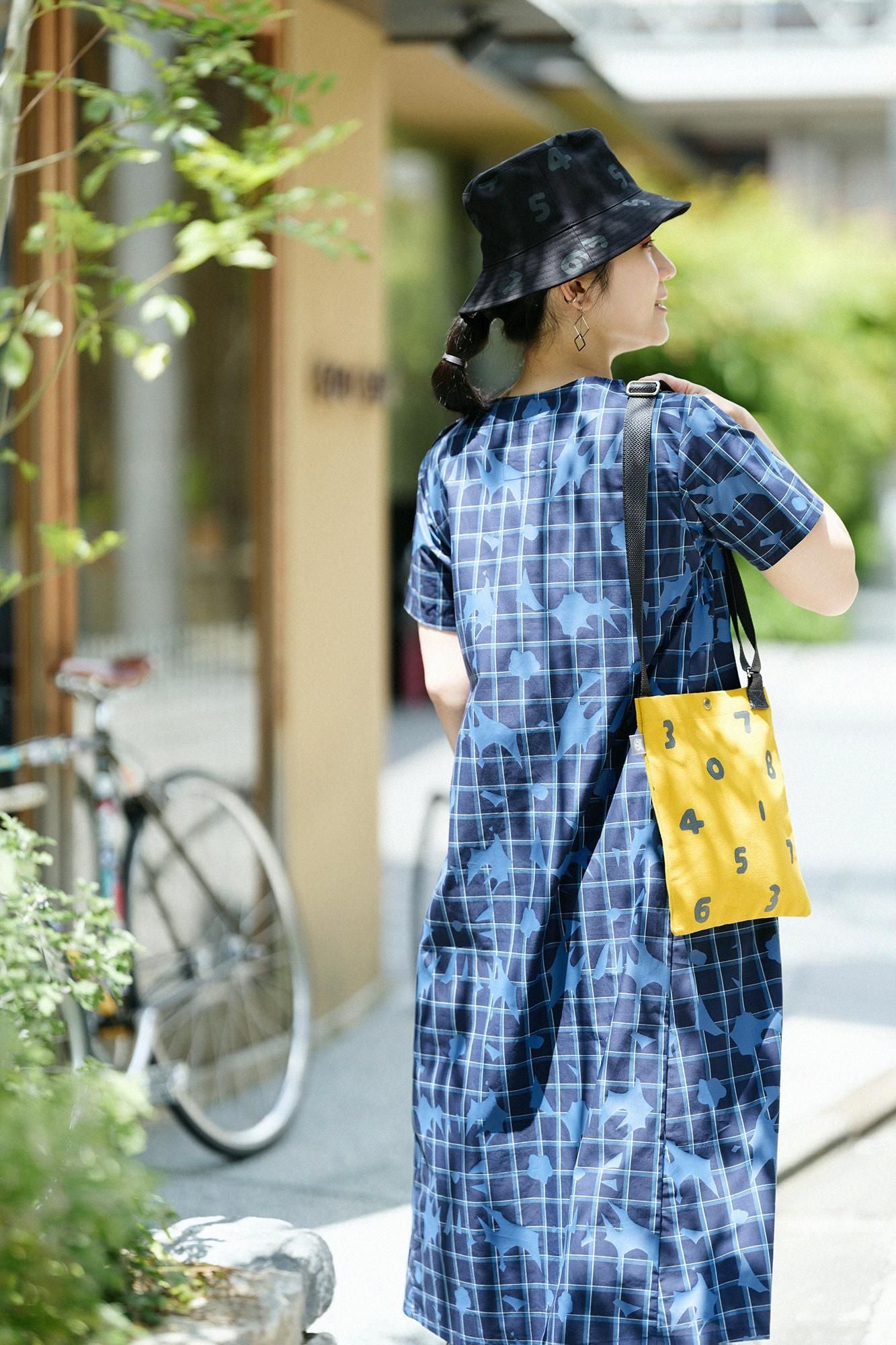 Indigo Broadcloth Check BIKE One-piece Dress / Oraka