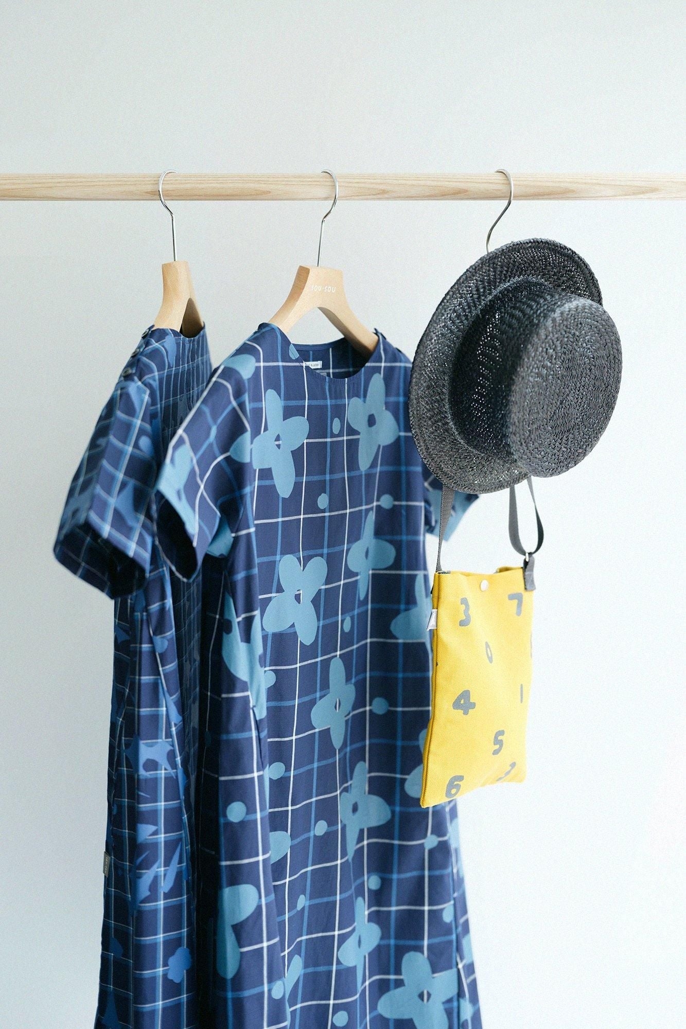 Indigo Broadcloth Check BIKE One-piece Dress / Oraka